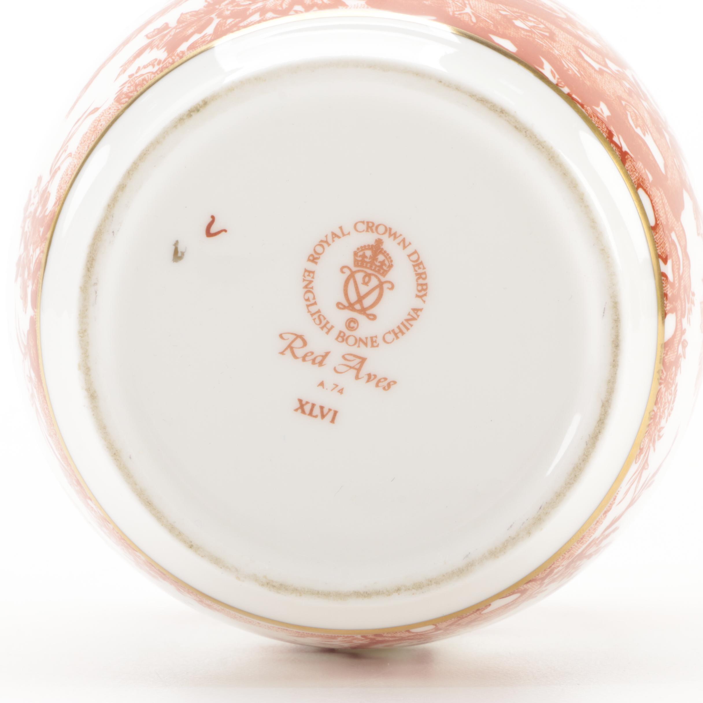 Royal Crown Derby "Red Aves" Bone China Lidded Vessel