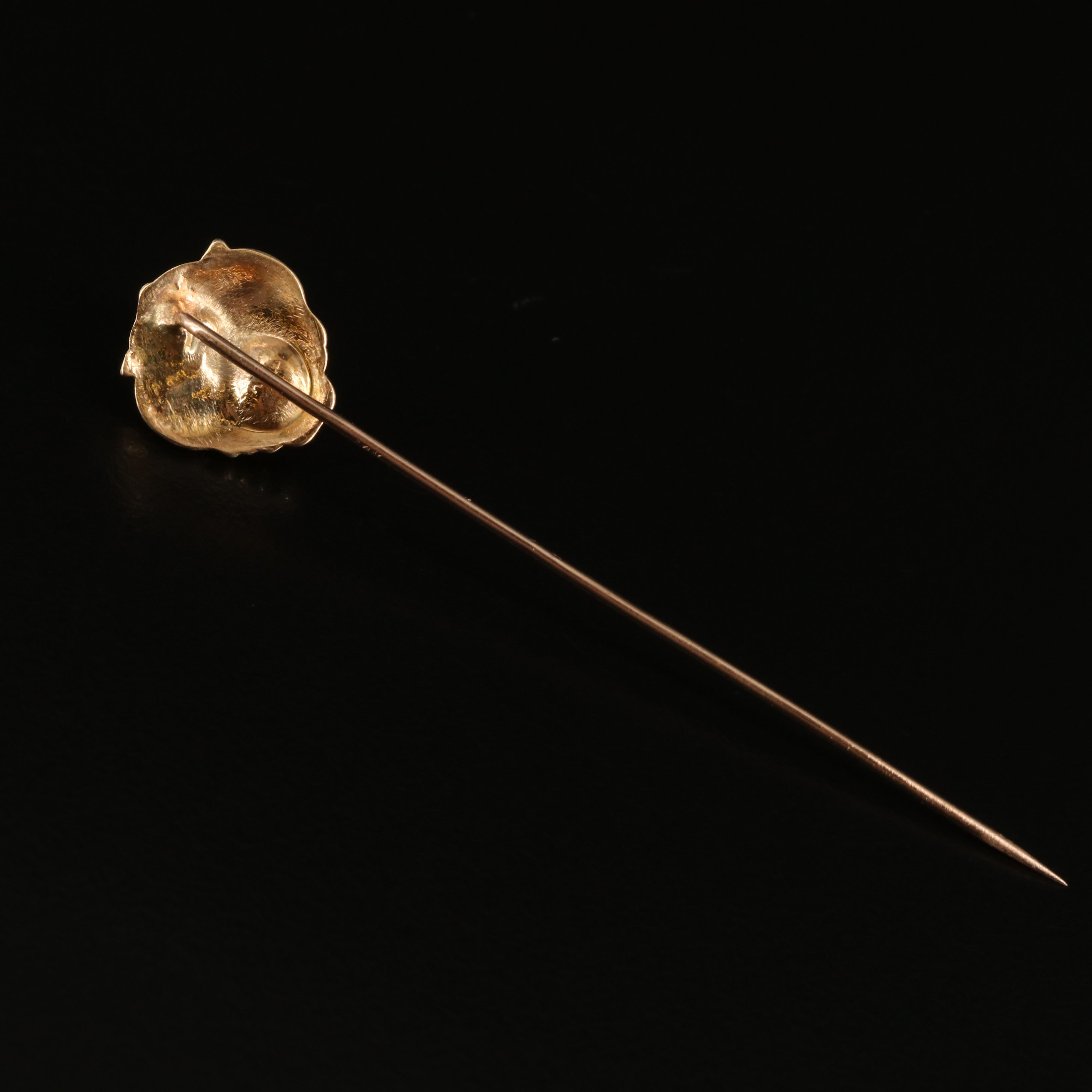 Antique 14K and 10K 0.17 CT Diamond and Glass Lion Stick Pin