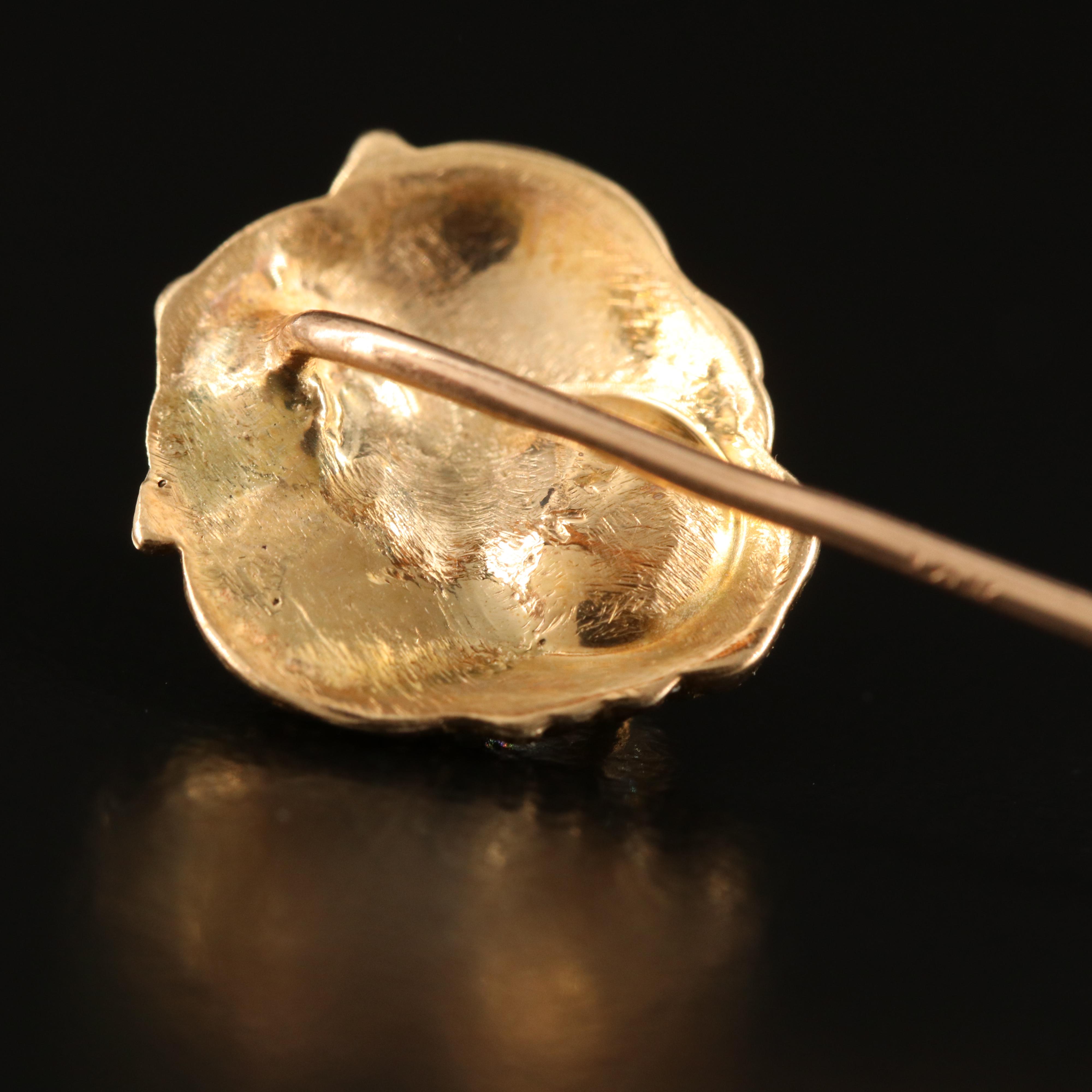 Antique 14K and 10K 0.17 CT Diamond and Glass Lion Stick Pin