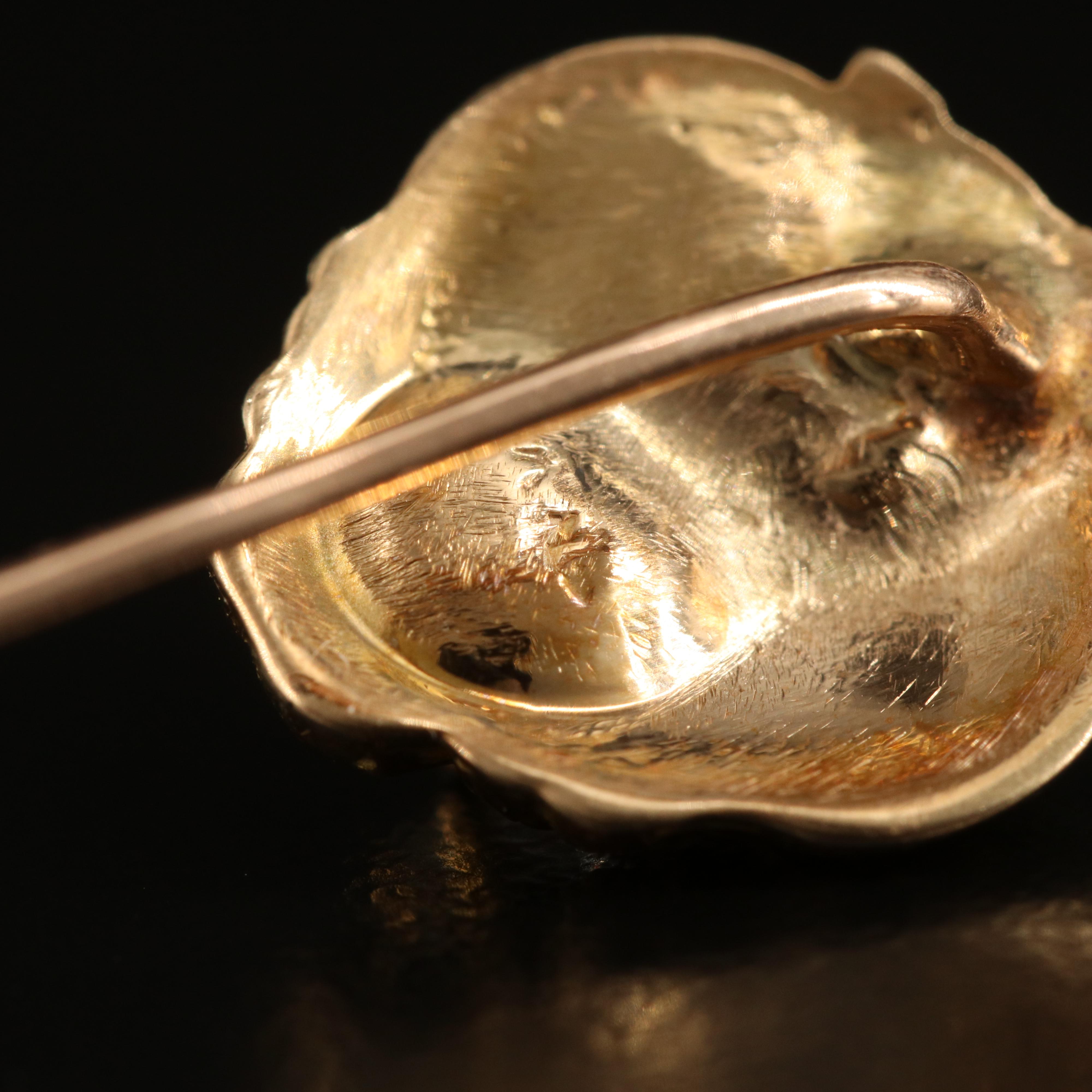 Antique 14K and 10K 0.17 CT Diamond and Glass Lion Stick Pin