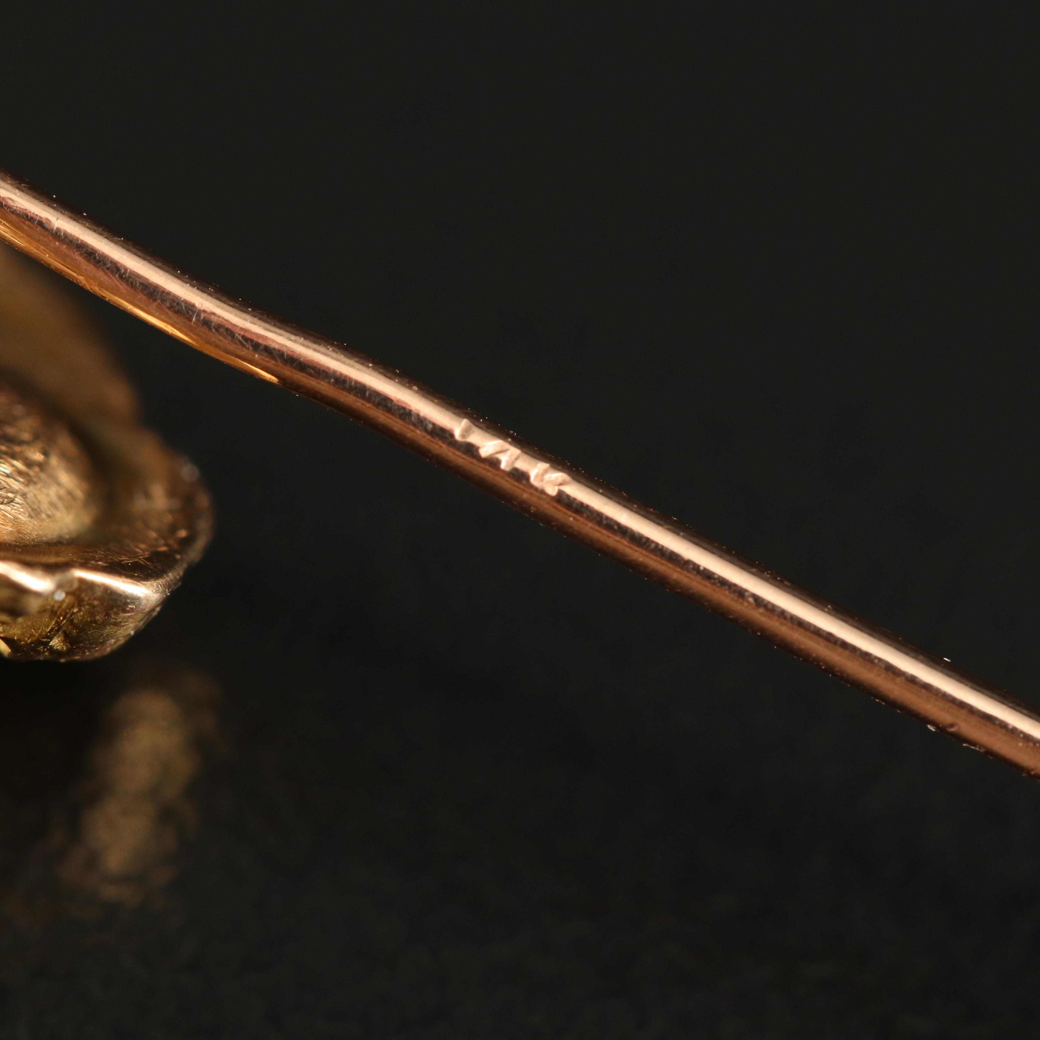 Antique 14K and 10K 0.17 CT Diamond and Glass Lion Stick Pin