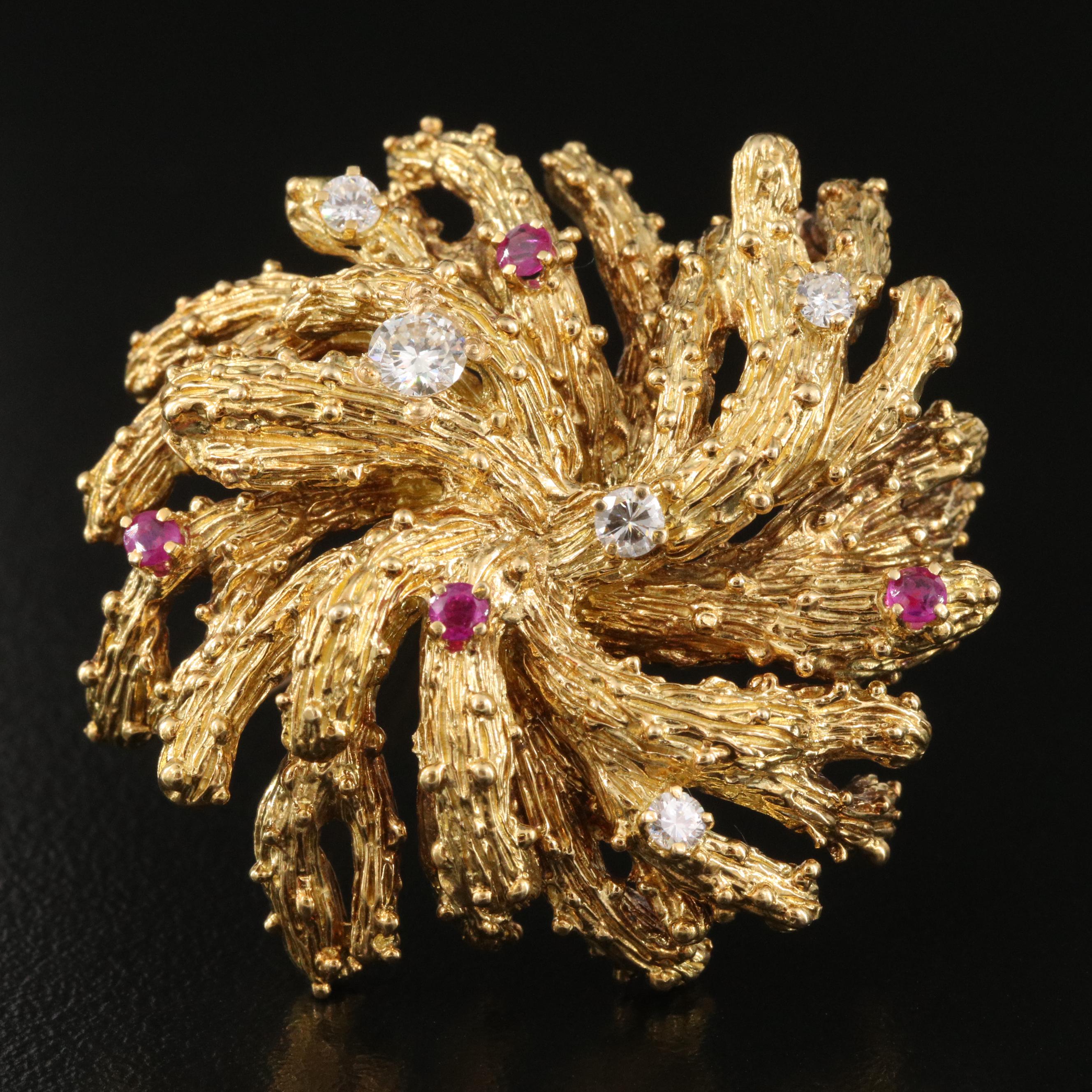 Tiffany & Co. 18K Diamond and Ruby Anemone Brooch