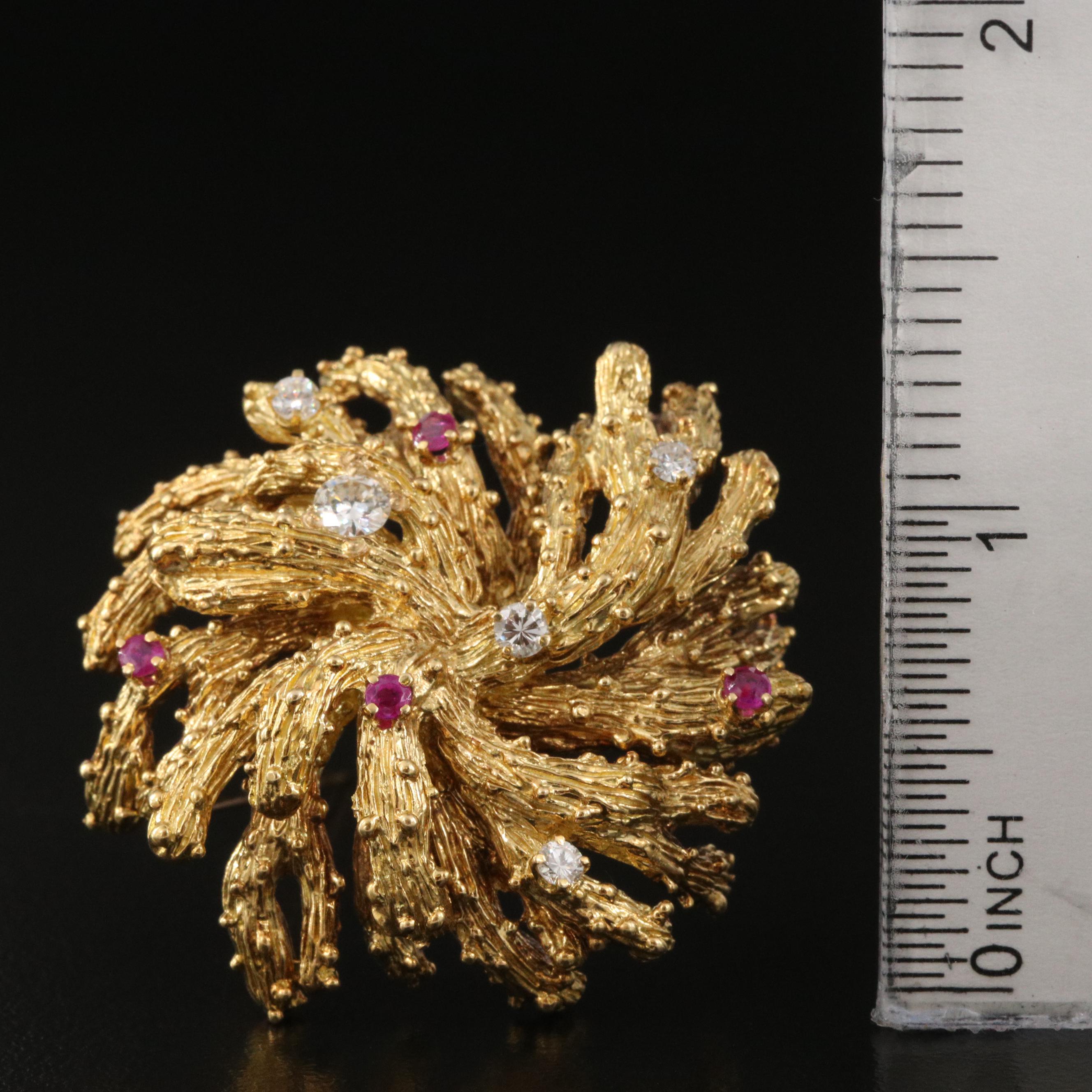 Tiffany & Co. 18K Diamond and Ruby Anemone Brooch