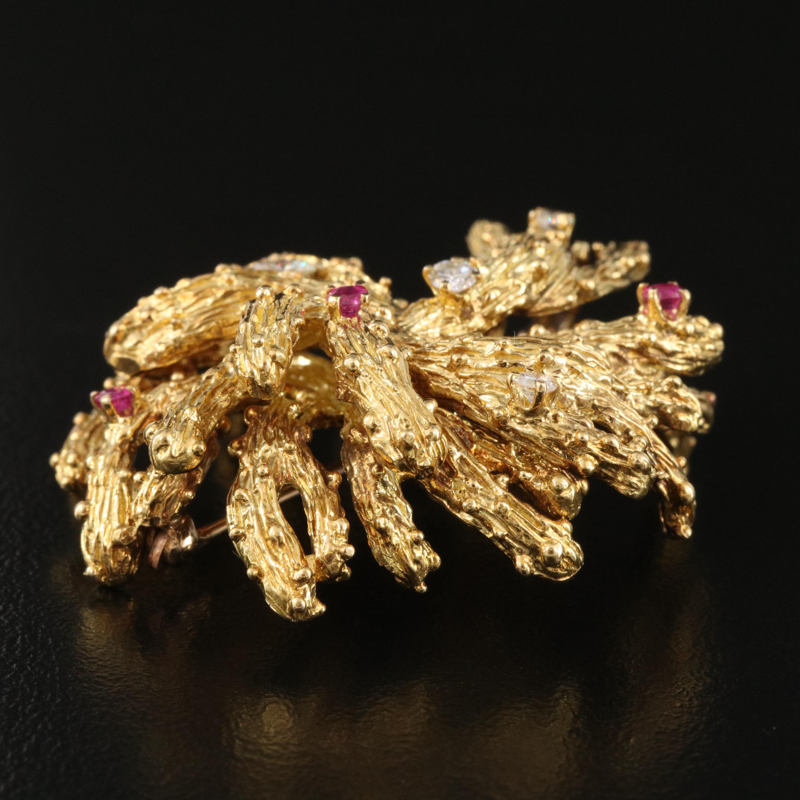 Tiffany & Co. 18K Diamond and Ruby Anemone Brooch