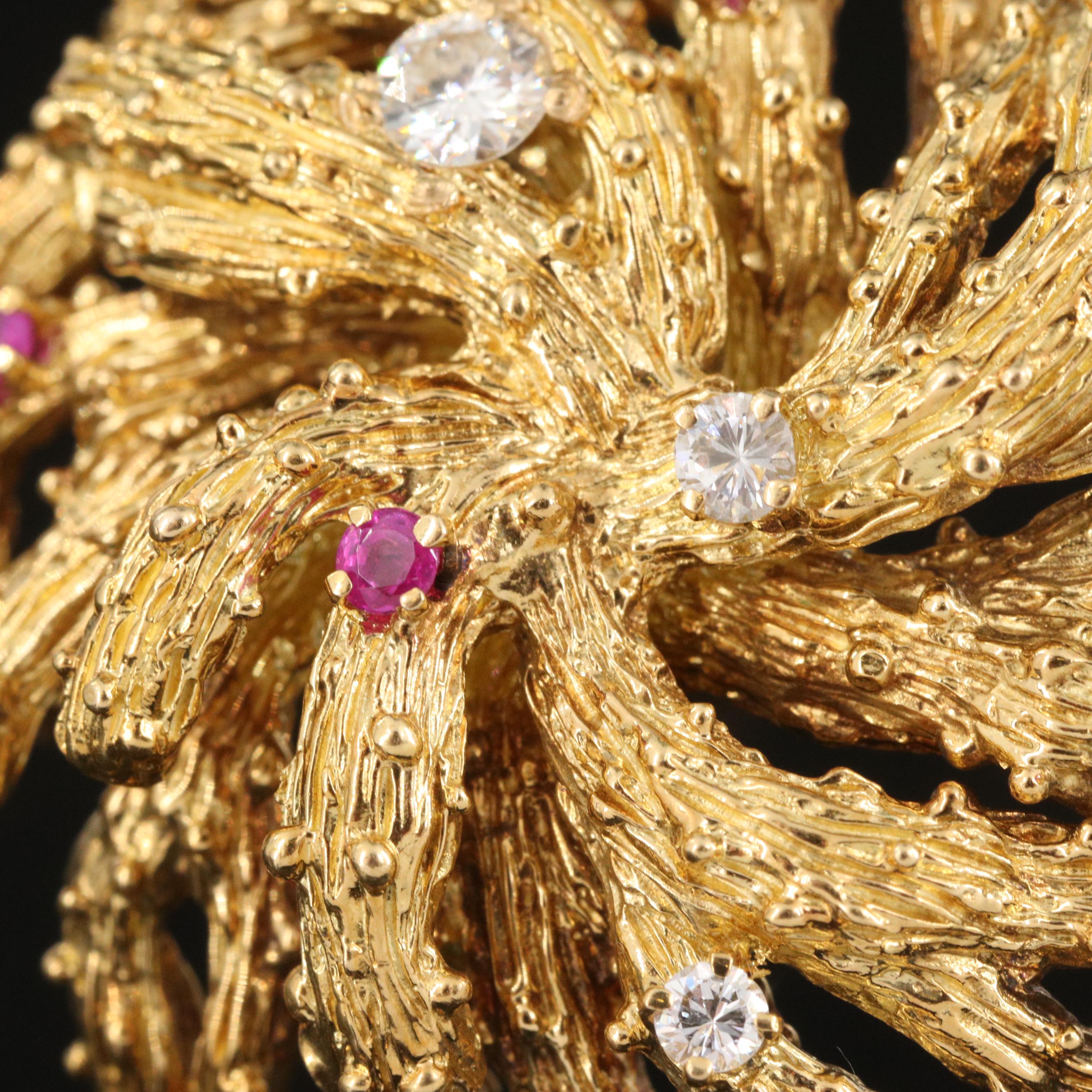 Tiffany & Co. 18K Diamond and Ruby Anemone Brooch