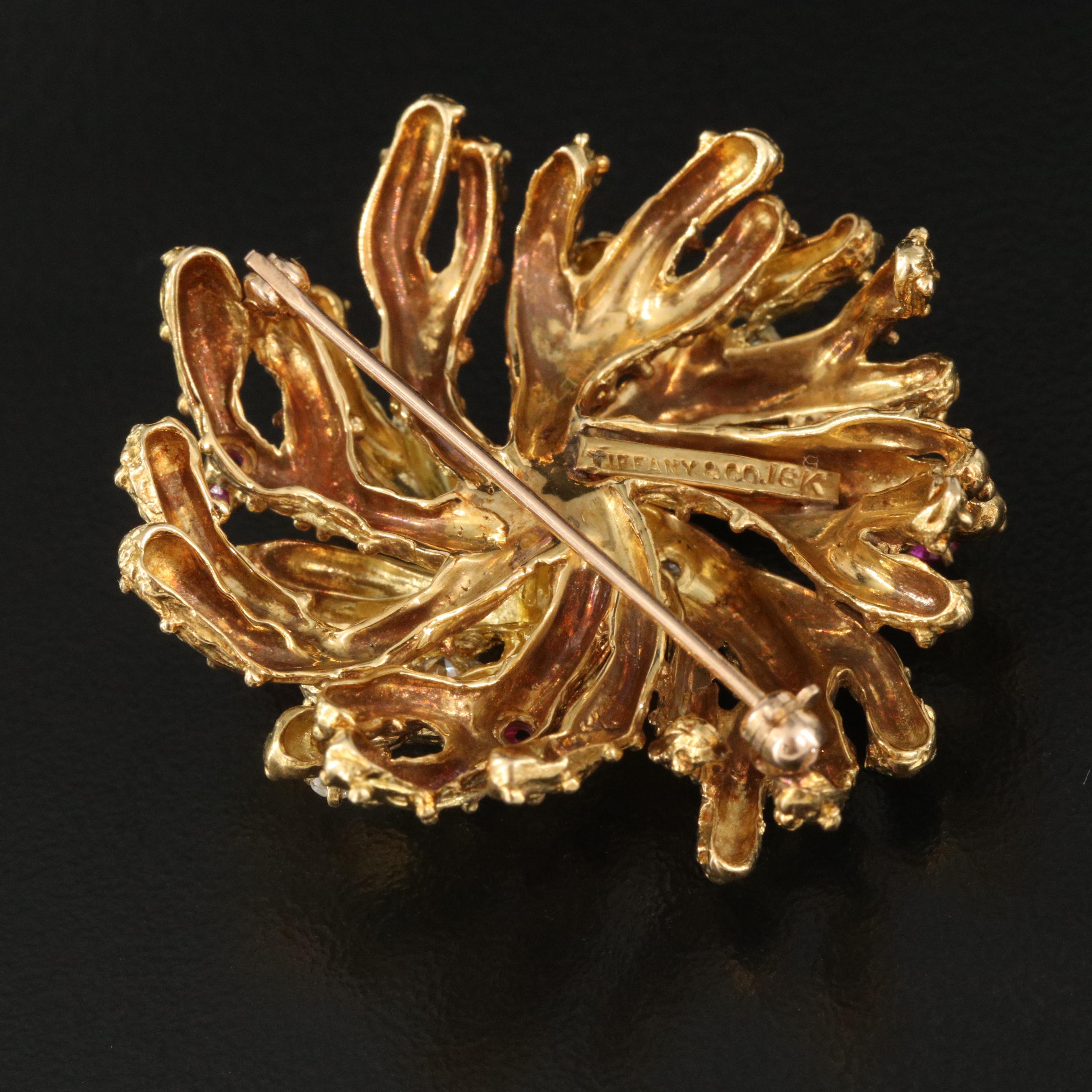 Tiffany & Co. 18K Diamond and Ruby Anemone Brooch