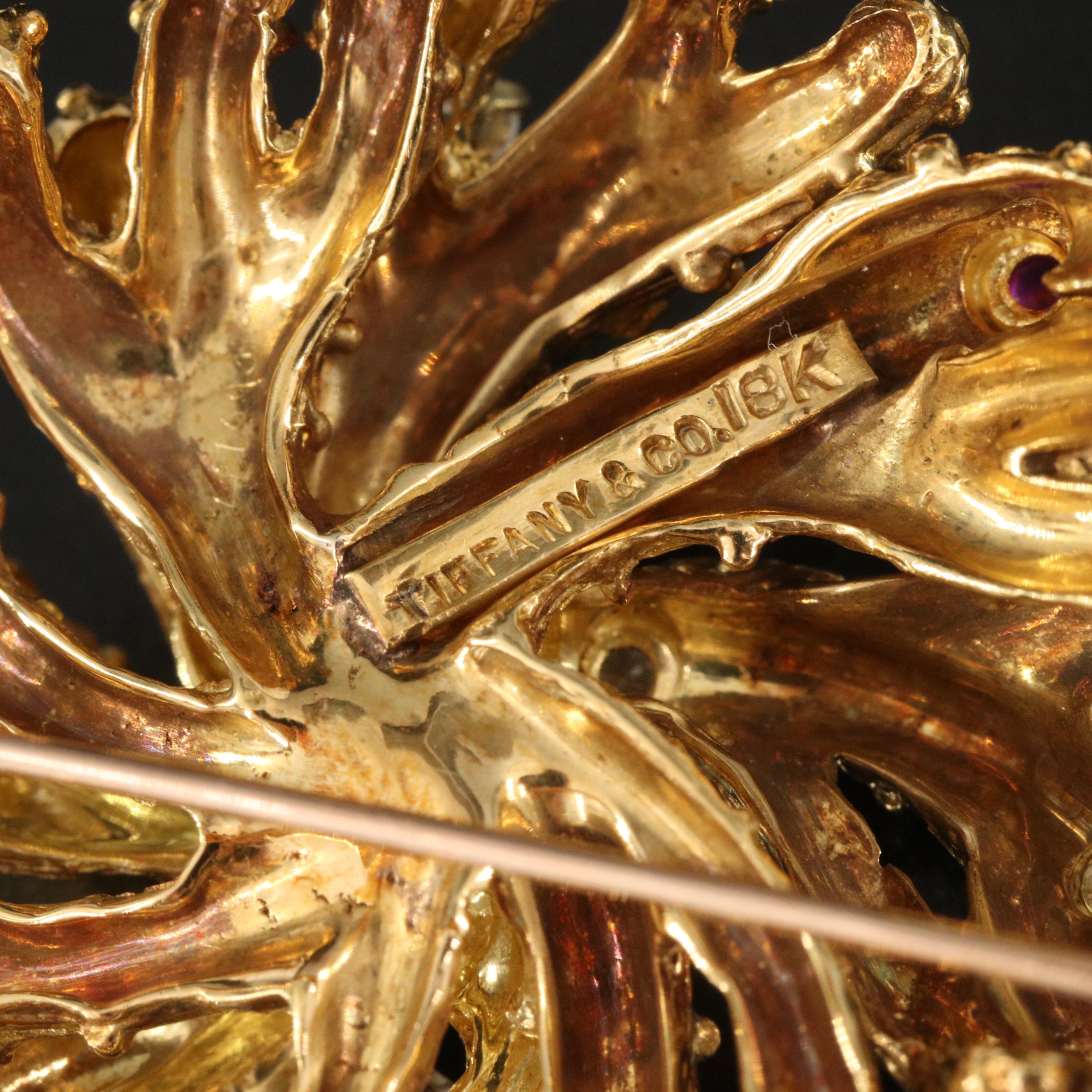 Tiffany & Co. 18K Diamond and Ruby Anemone Brooch