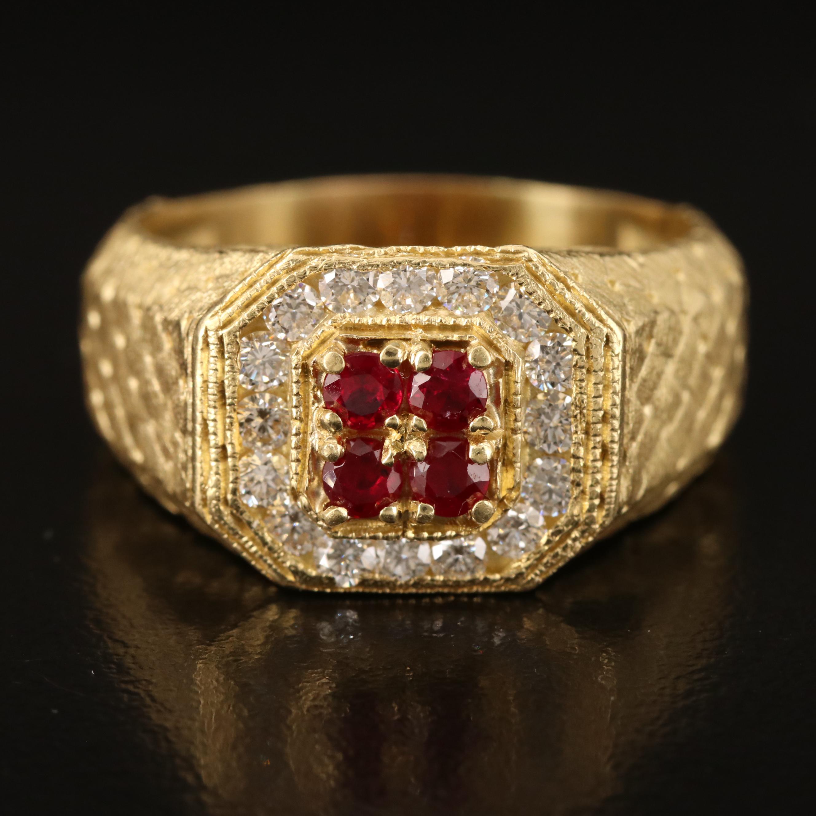 Harry Stambolian 18K Ruby and Diamond Ring with Lattice Shoulders