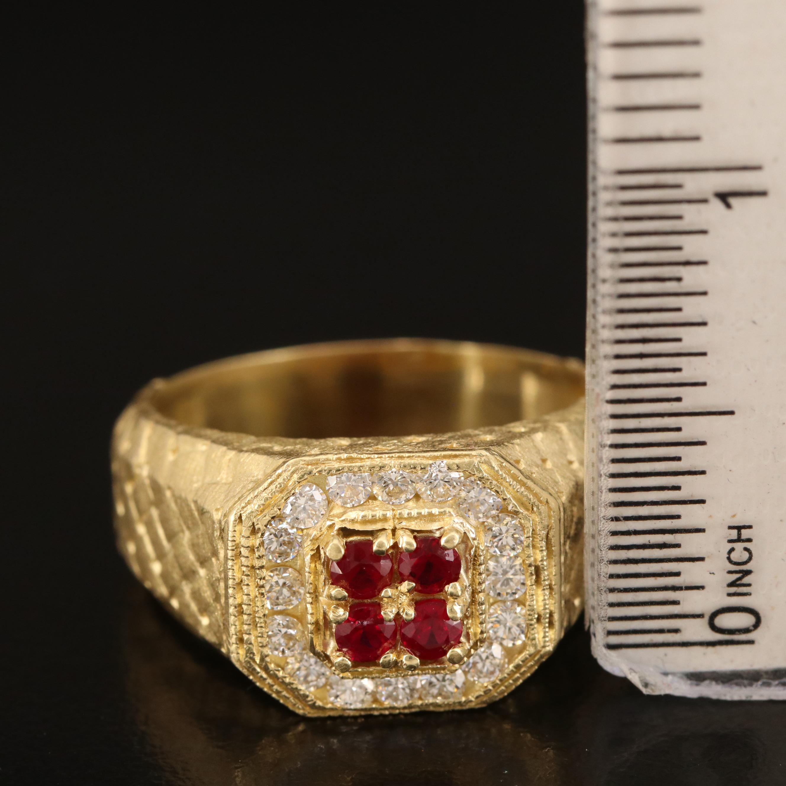 Harry Stambolian 18K Ruby and Diamond Ring with Lattice Shoulders