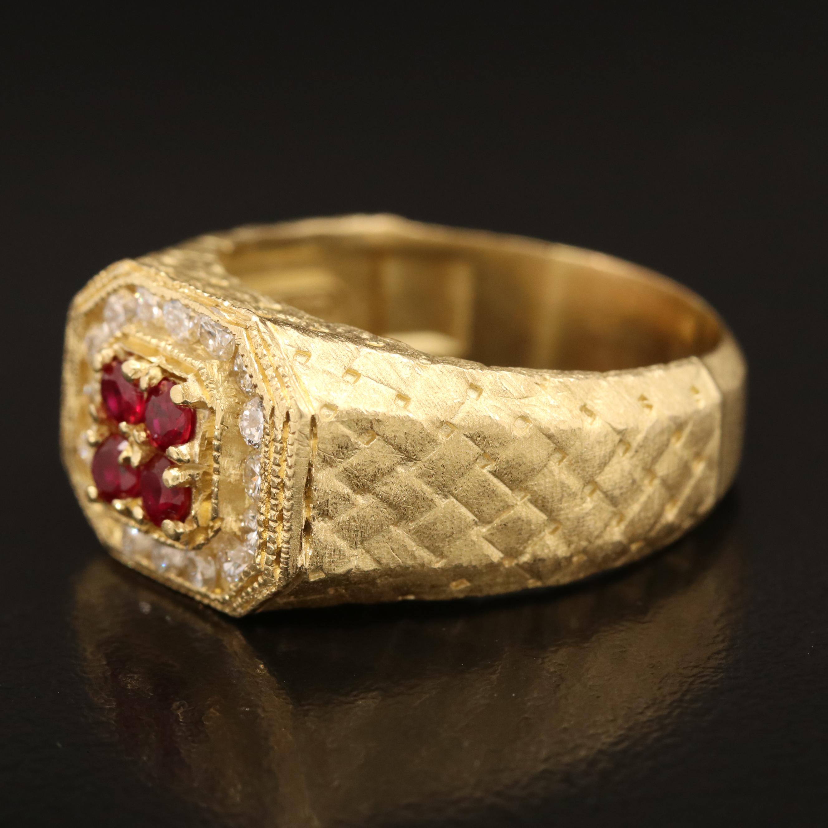 Harry Stambolian 18K Ruby and Diamond Ring with Lattice Shoulders