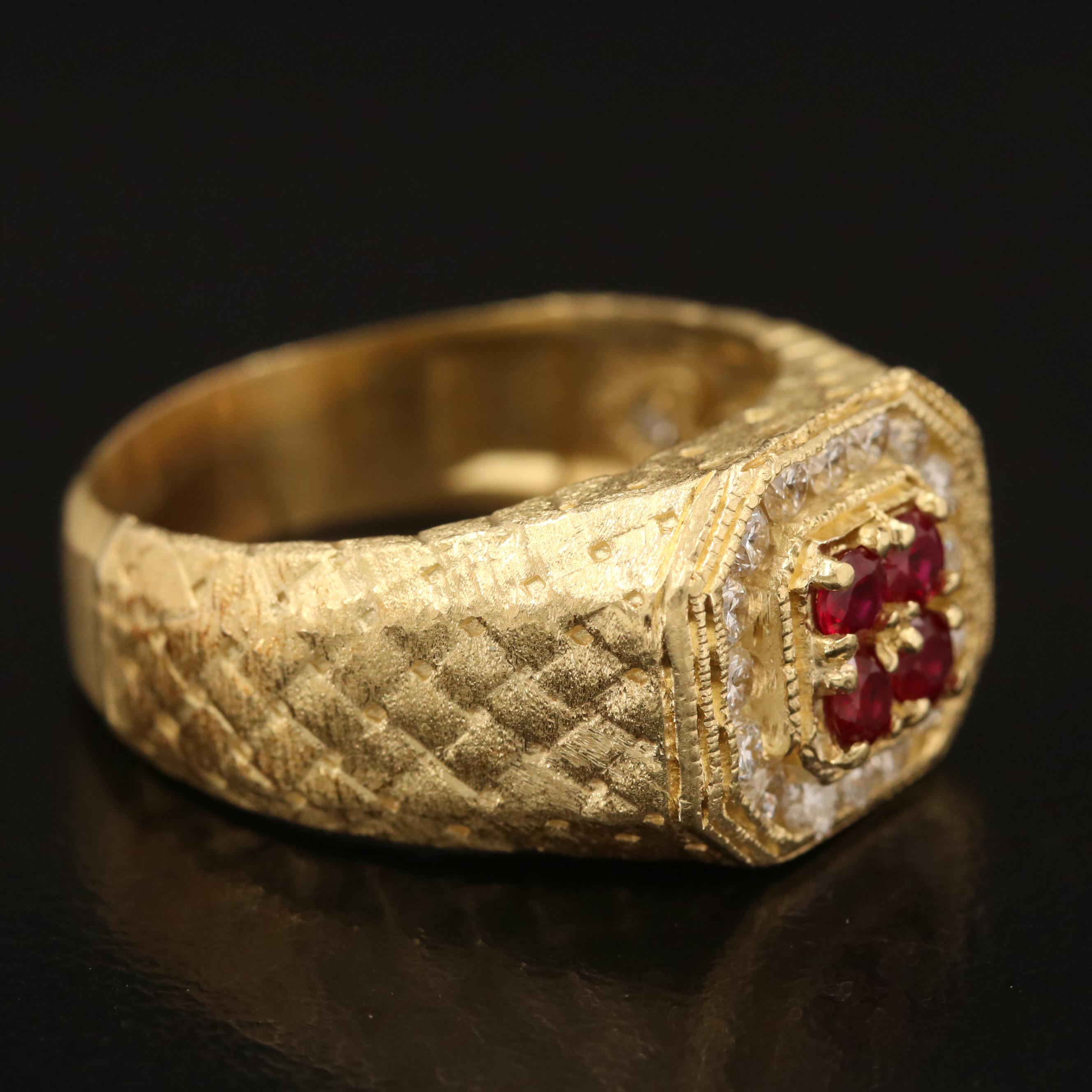 Harry Stambolian 18K Ruby and Diamond Ring with Lattice Shoulders