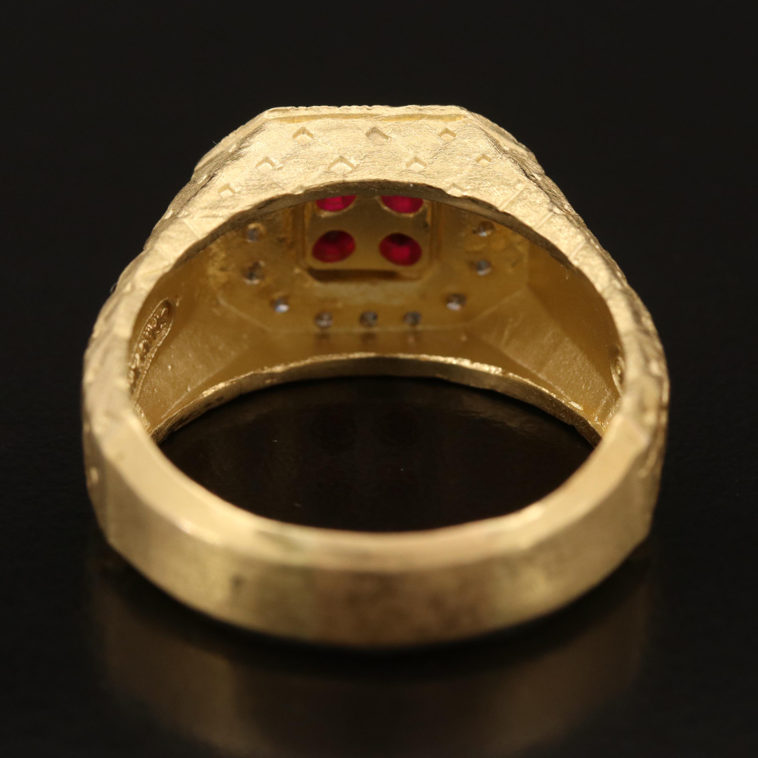 Harry Stambolian 18K Ruby and Diamond Ring with Lattice Shoulders
