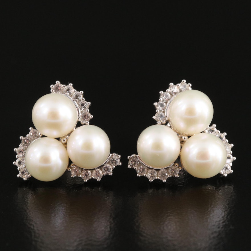 Pearl and Topaz Trefoil Stud Earrings