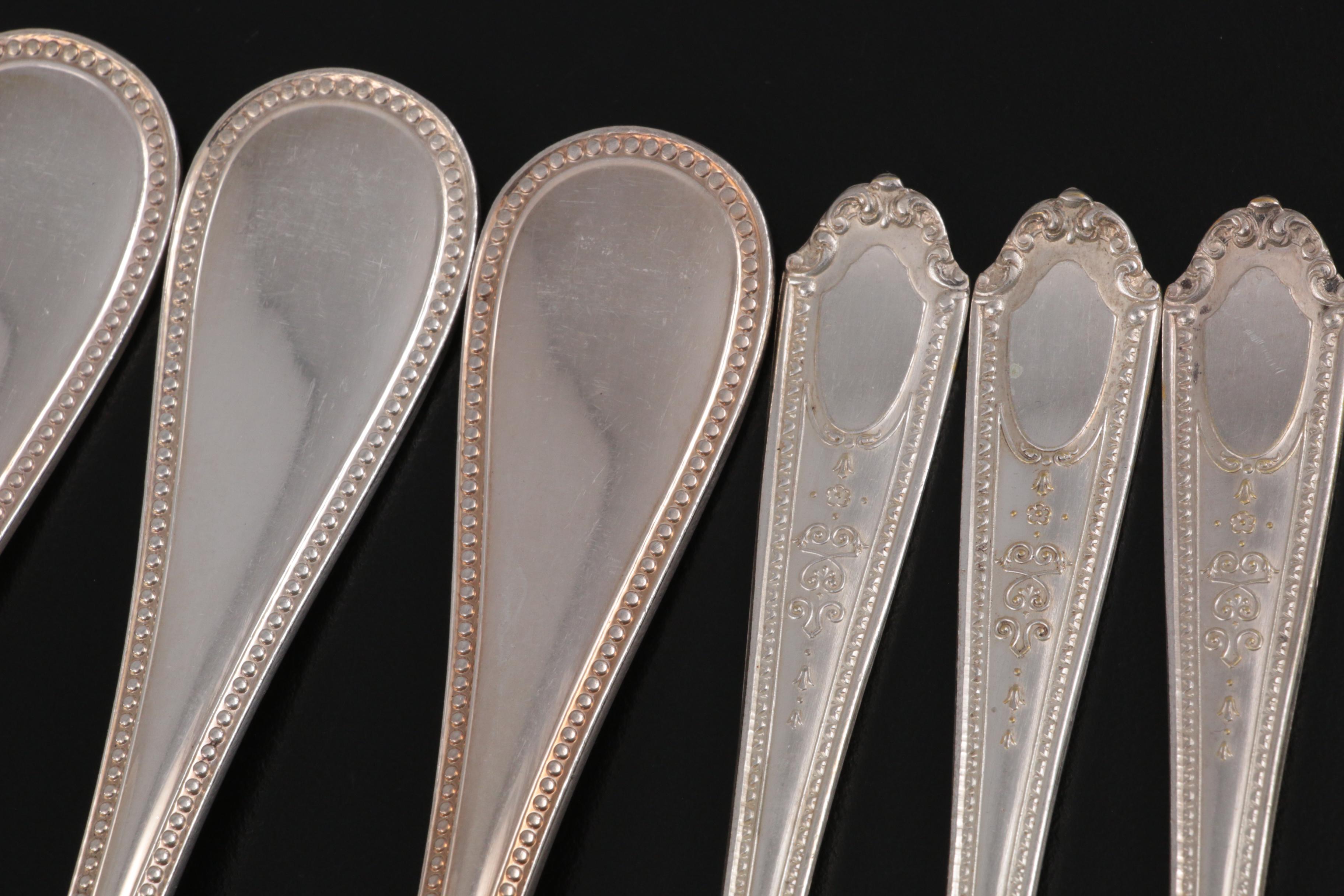 Christofle "Perles" and Standard Silver Plate Dinner and Cocktail Forks