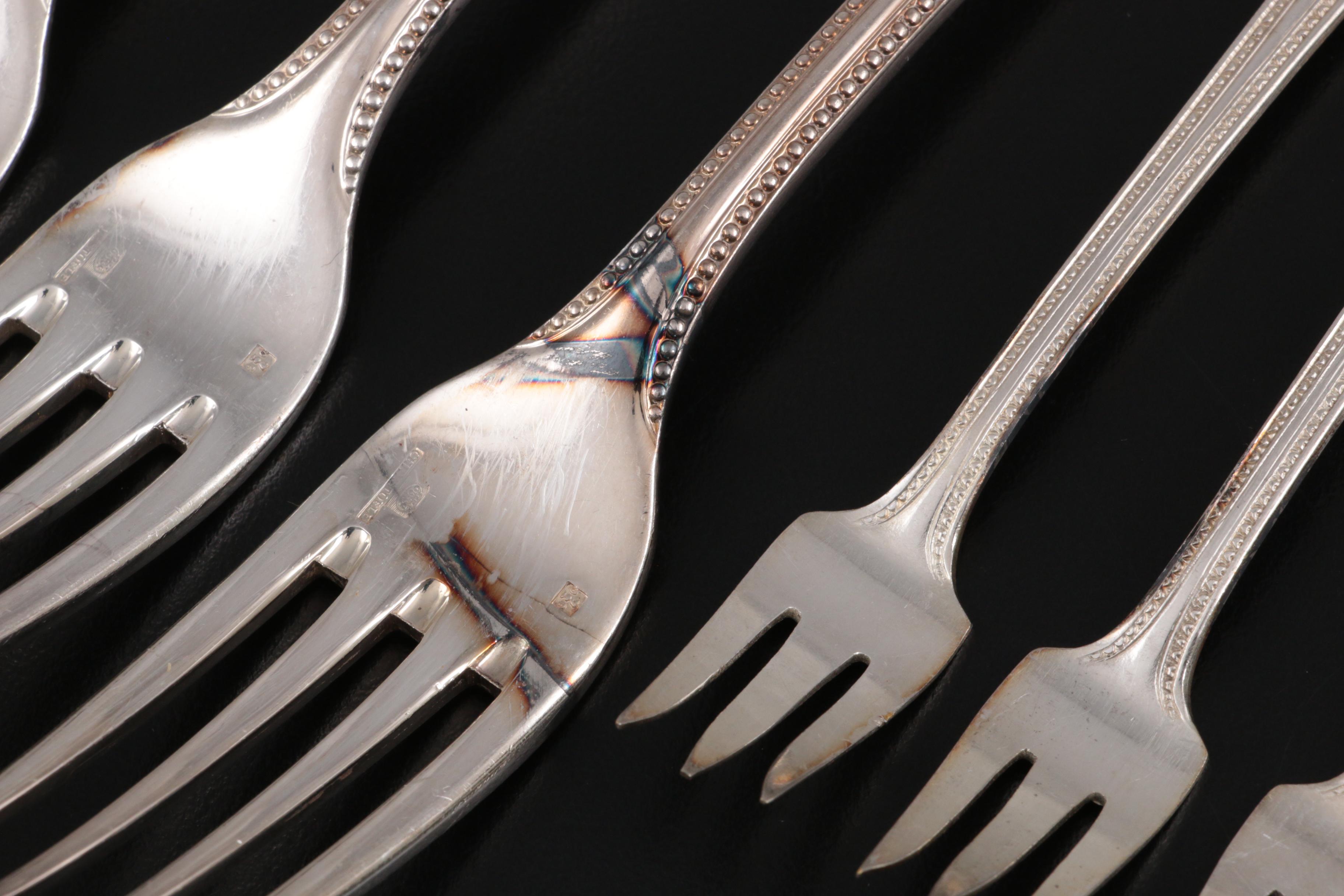 Christofle "Perles" and Standard Silver Plate Dinner and Cocktail Forks