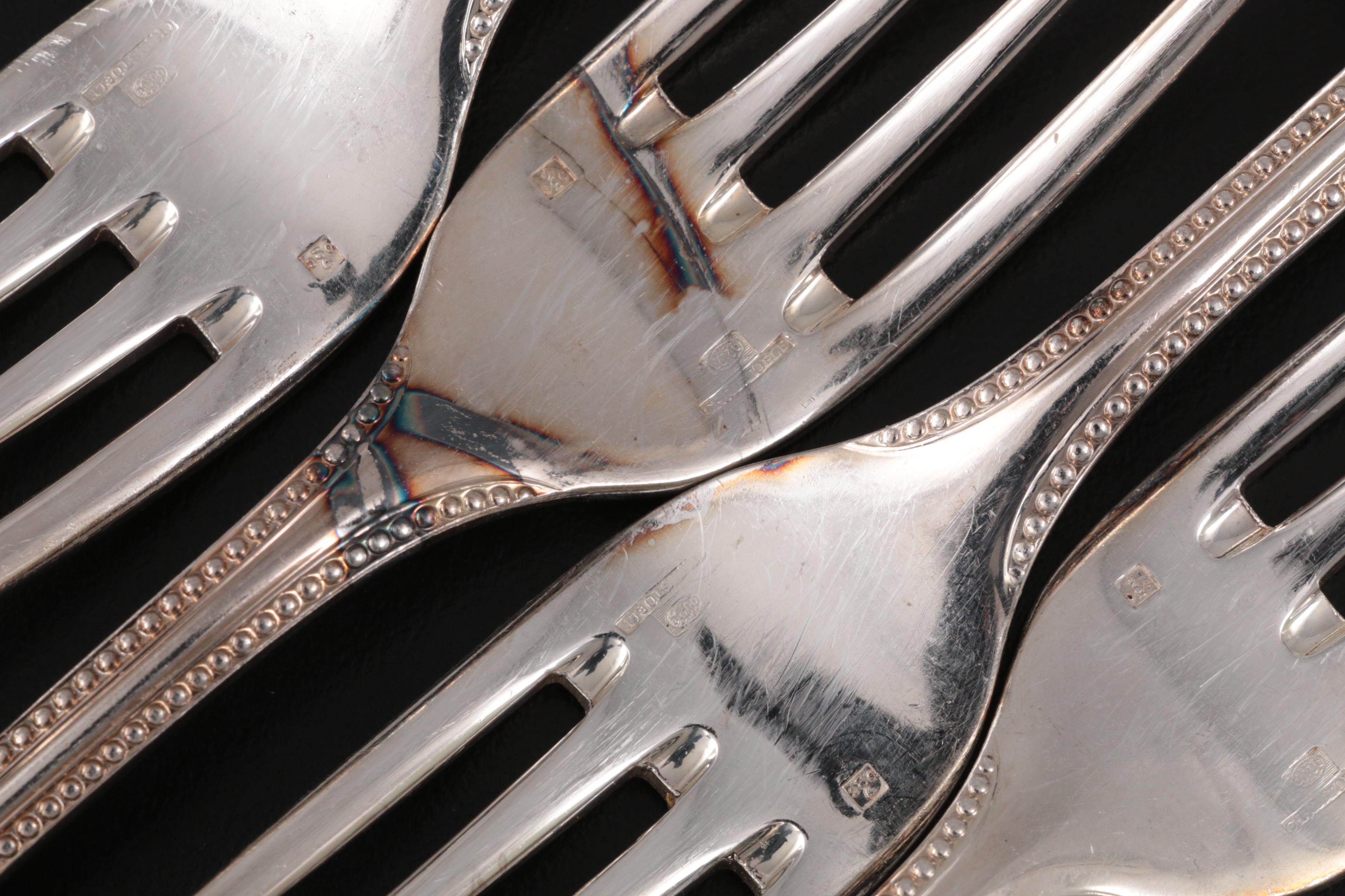 Christofle "Perles" and Standard Silver Plate Dinner and Cocktail Forks