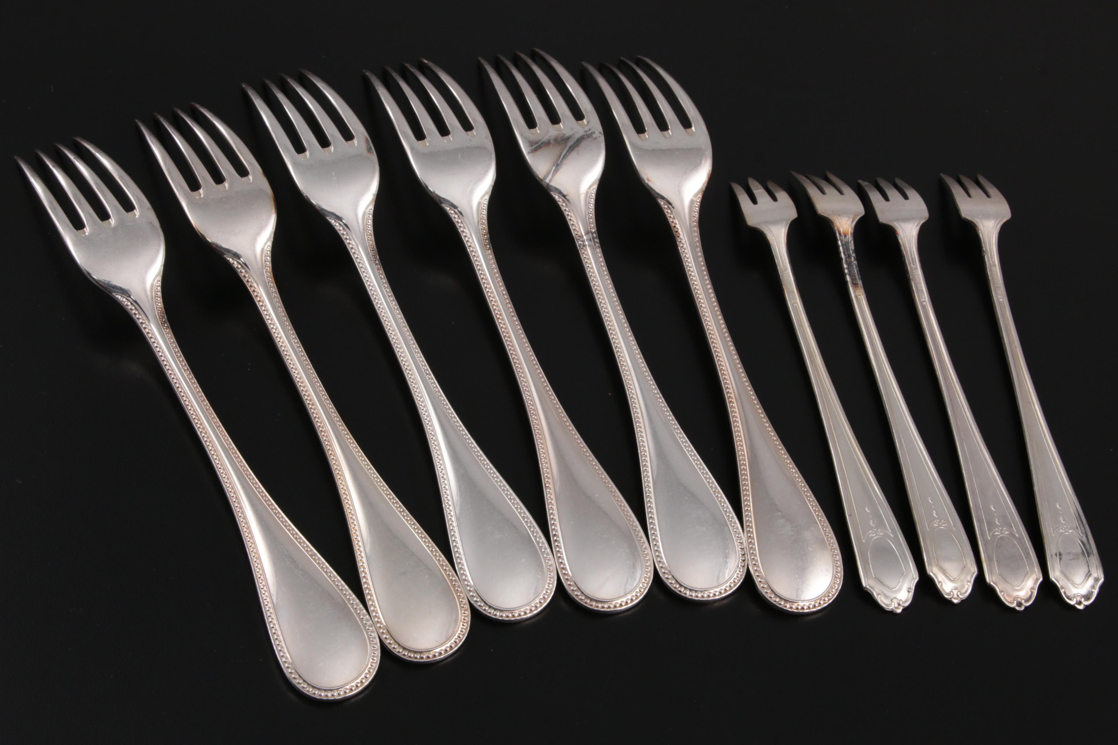 Christofle "Perles" and Standard Silver Plate Dinner and Cocktail Forks