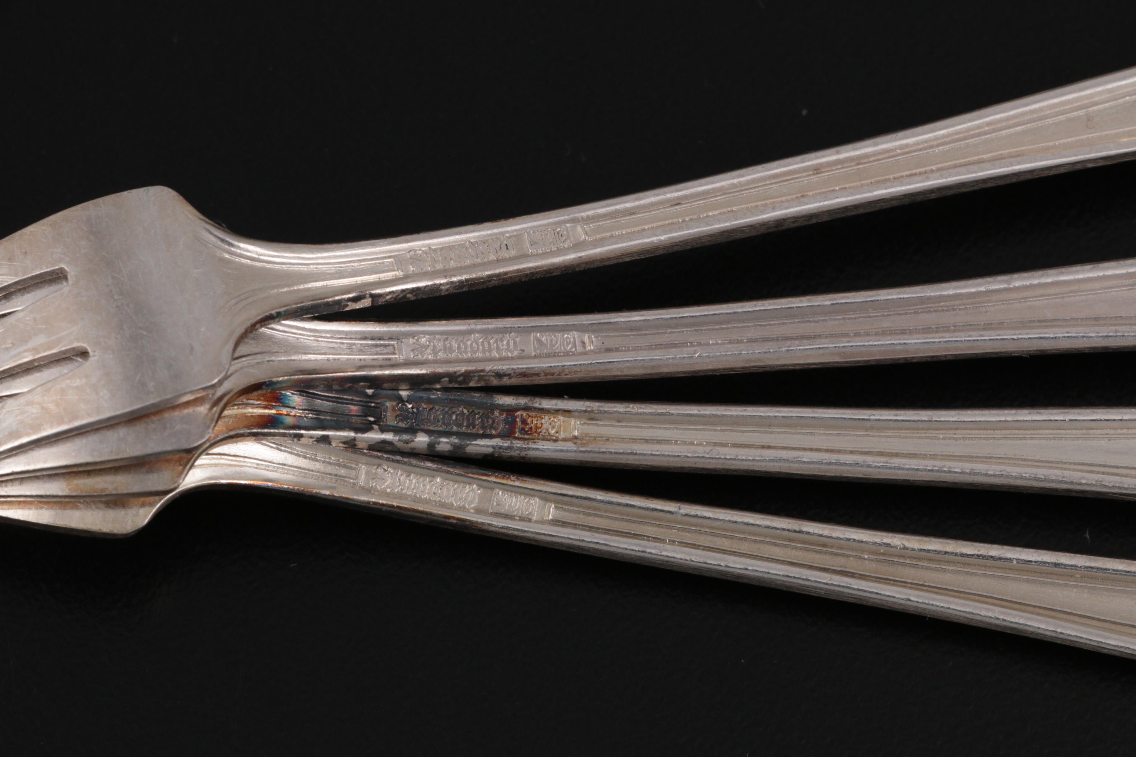 Christofle "Perles" and Standard Silver Plate Dinner and Cocktail Forks