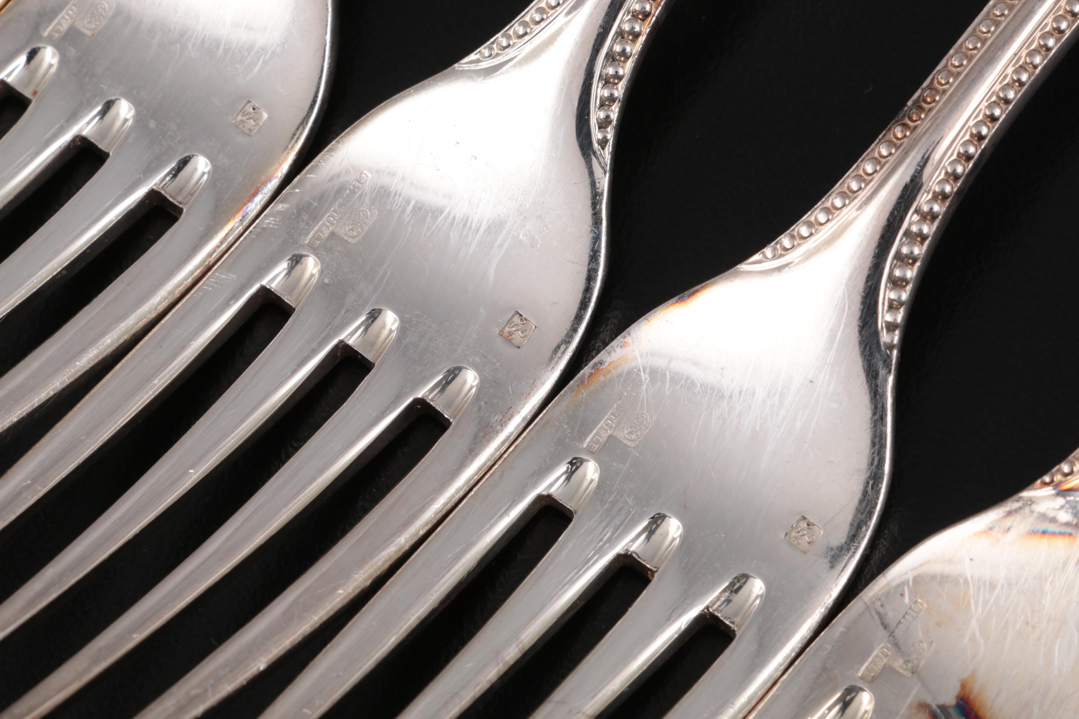 Christofle "Perles" and Standard Silver Plate Dinner and Cocktail Forks