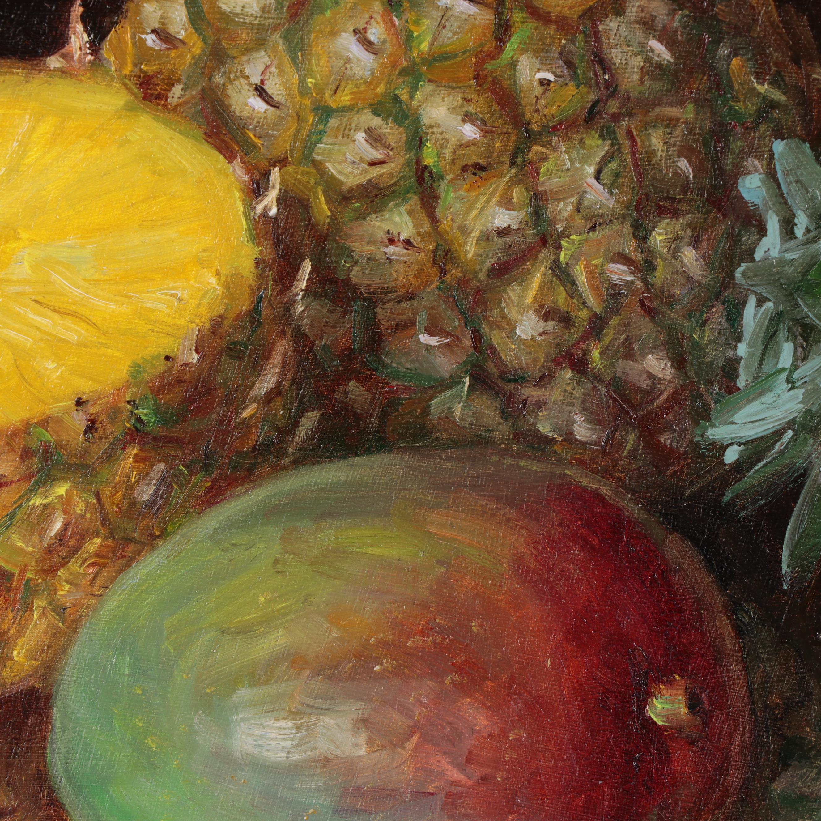Youqing Wang Still Life Oil Painting of Pineapple and Mango, 2020