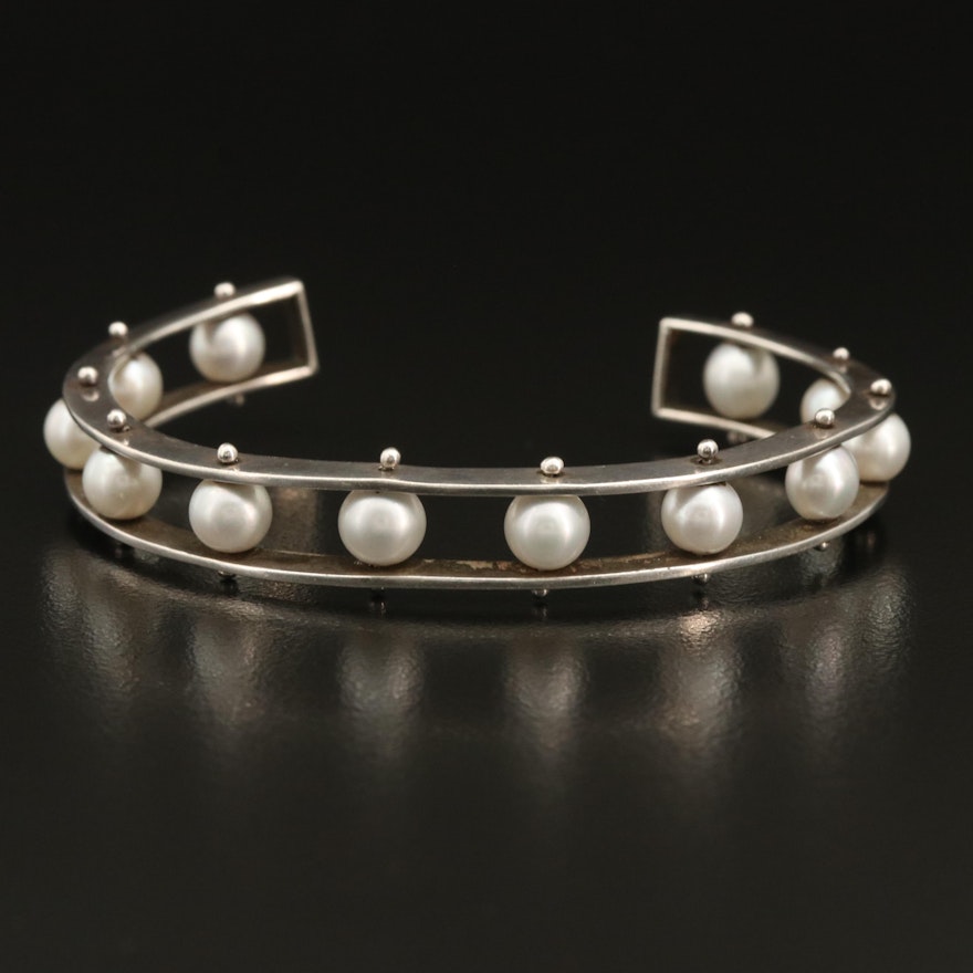 Sterling Pearl Openwork Cuff