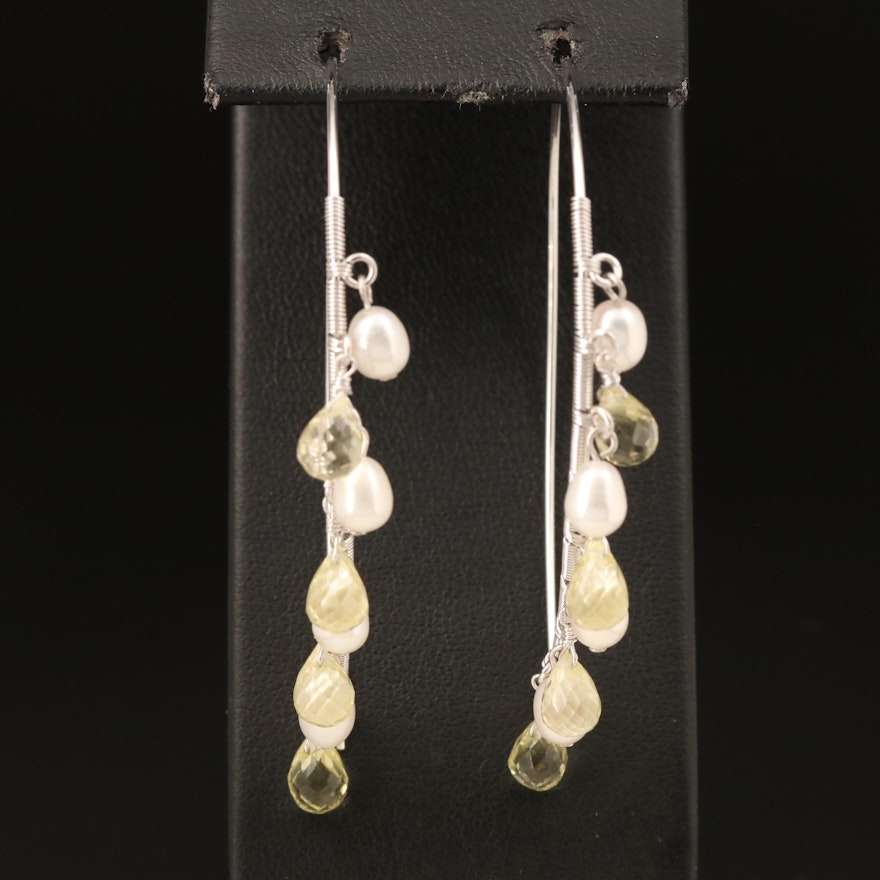 Sterling Citrine and Pearl Earrings