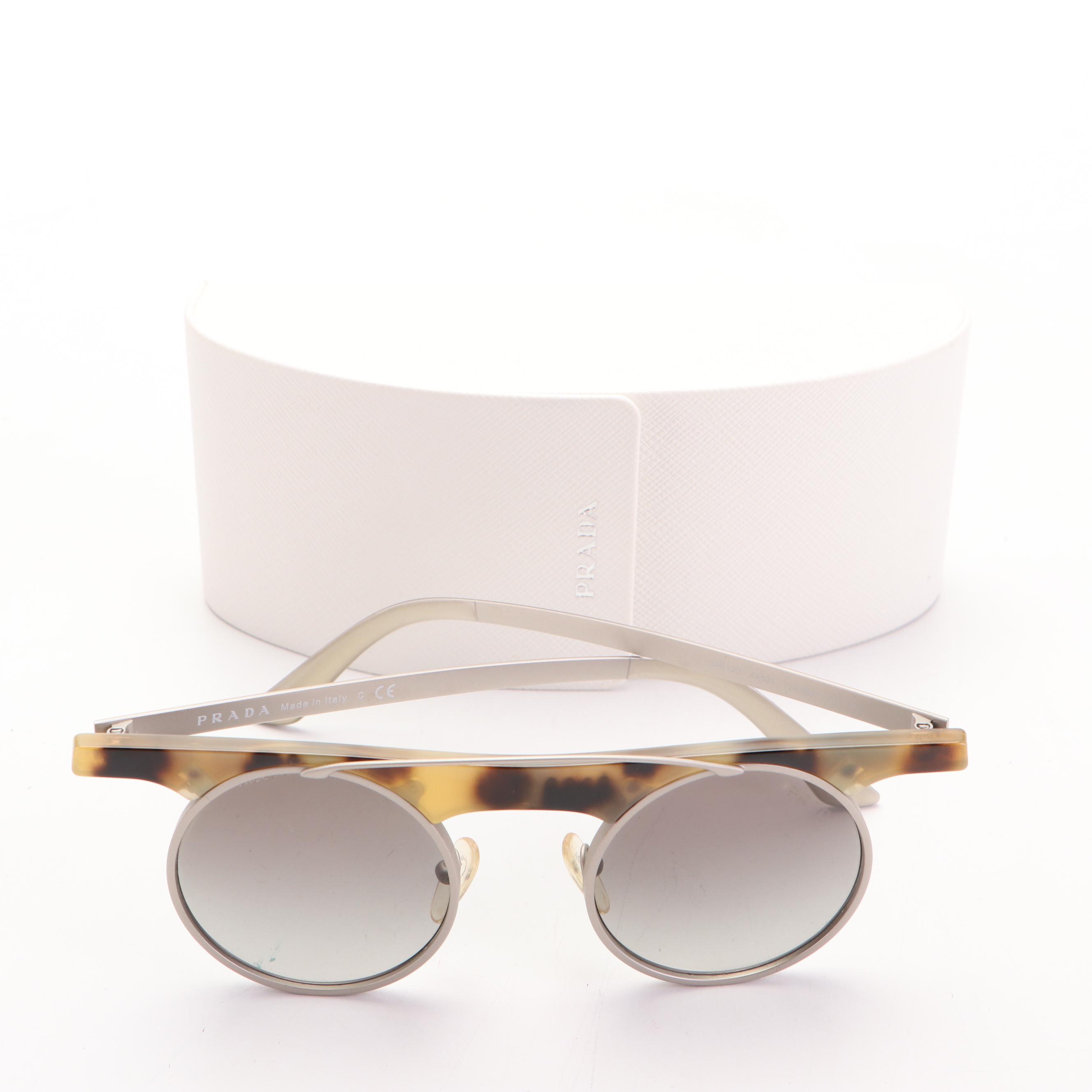 Prada SPR 72O Round Havana Browline Sunglasses with Case