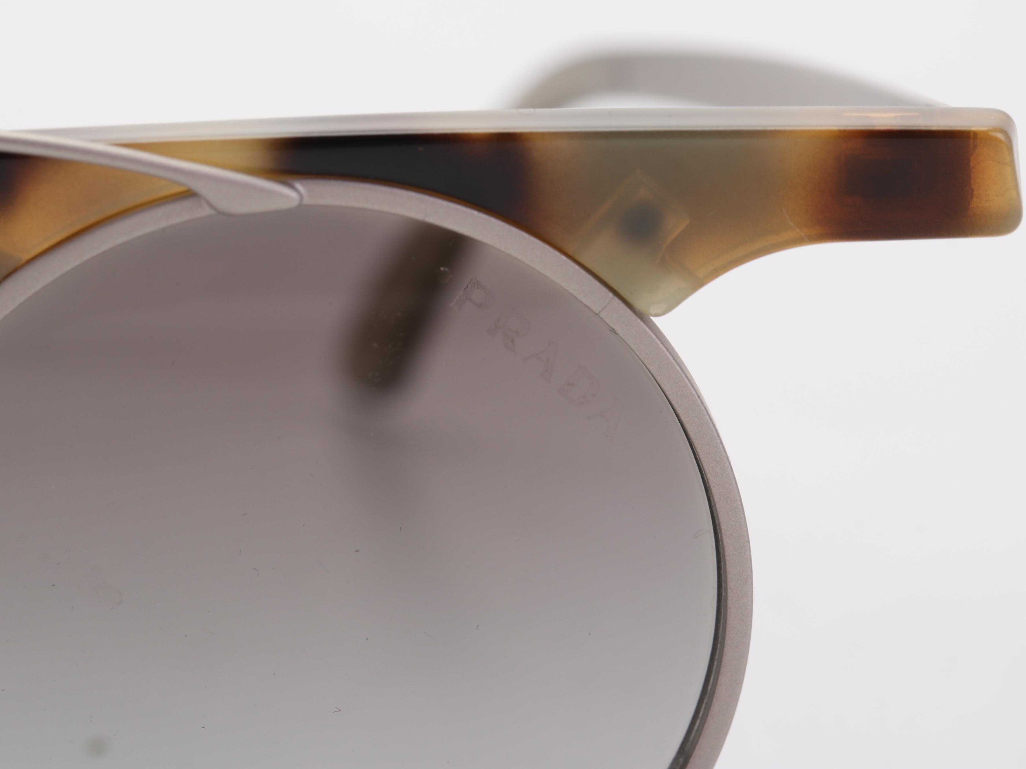 Prada SPR 72O Round Havana Browline Sunglasses with Case