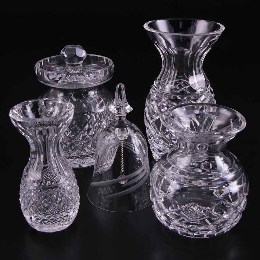 Waterford Crystal "Alana" Preserves Jar with Other Waterford Vases and Bell