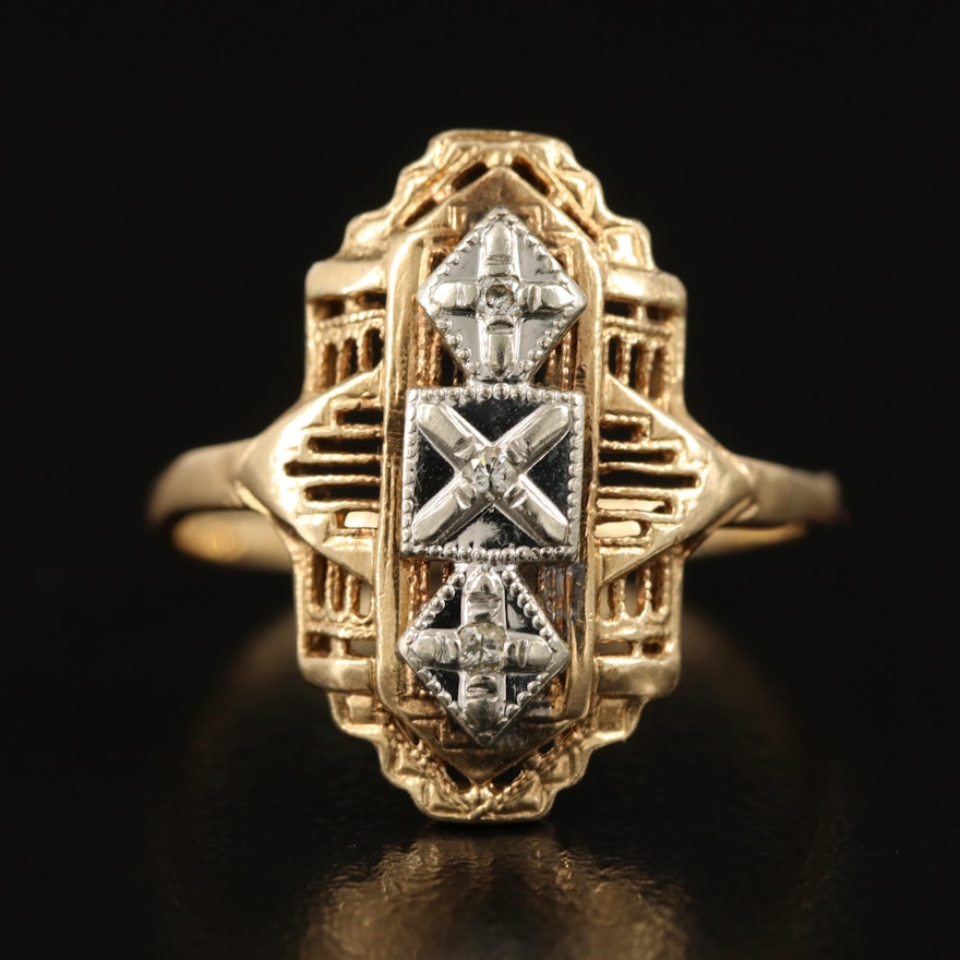 Vintage 10K Two Tone 0.03 CTW Diamond Ring