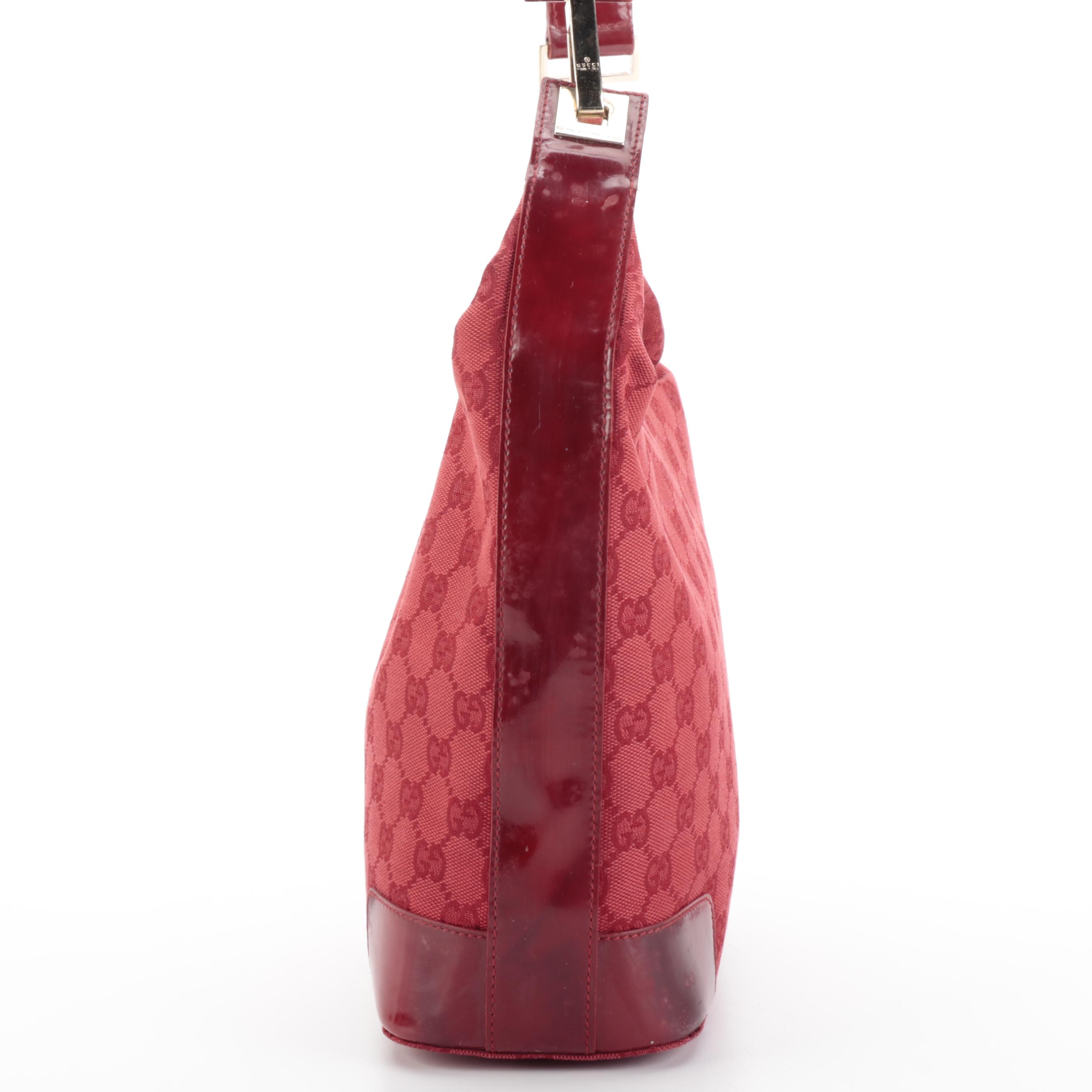 Gucci Hobo Shoulder Bag in Red GG Canvas and Red Patent Leather