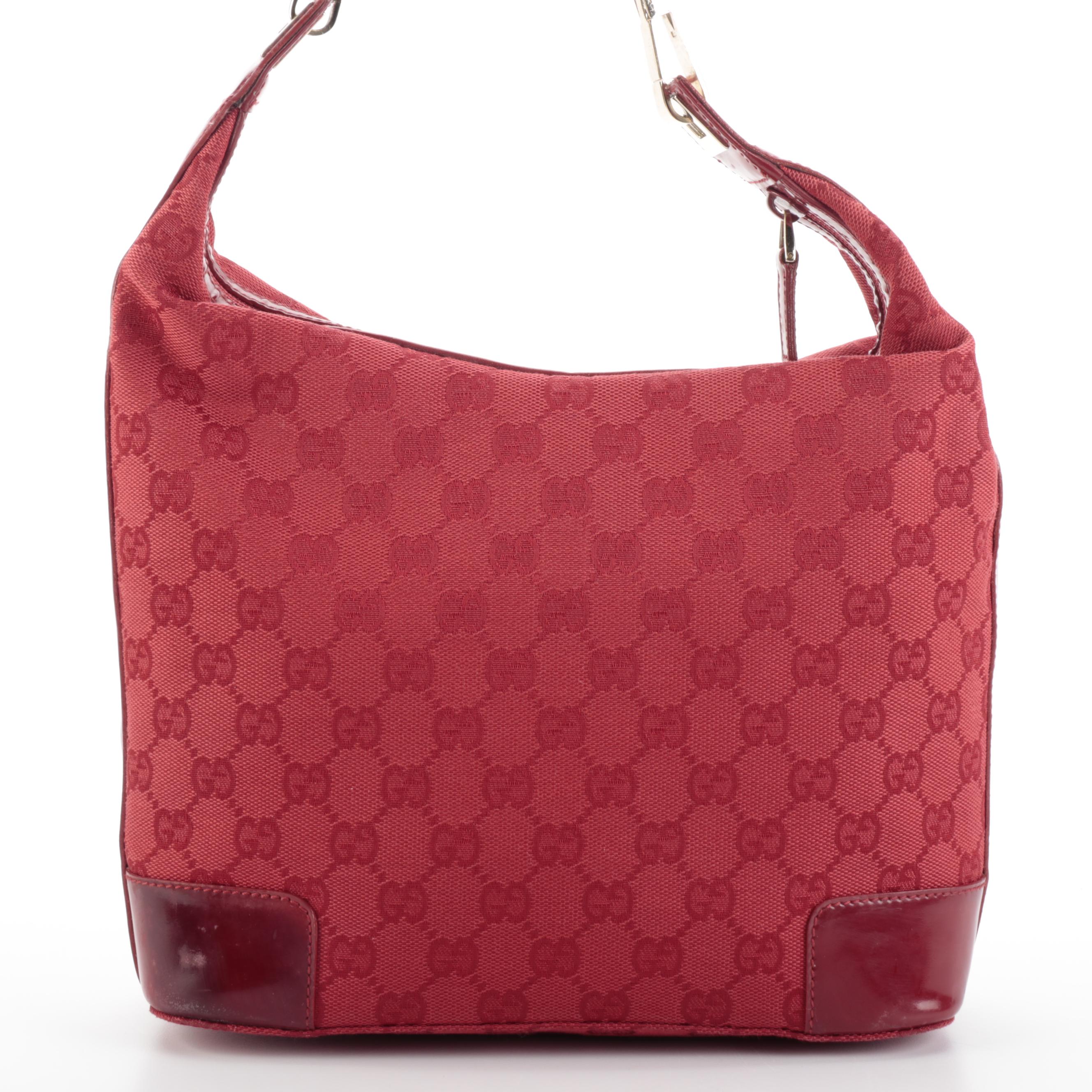 Gucci Hobo Shoulder Bag in Red GG Canvas and Red Patent Leather