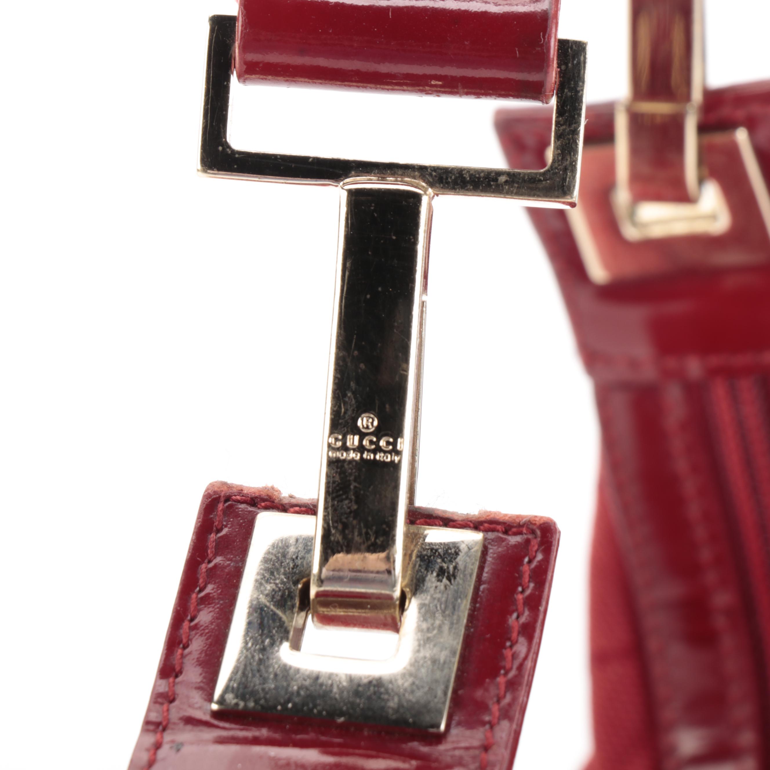 Gucci Hobo Shoulder Bag in Red GG Canvas and Red Patent Leather