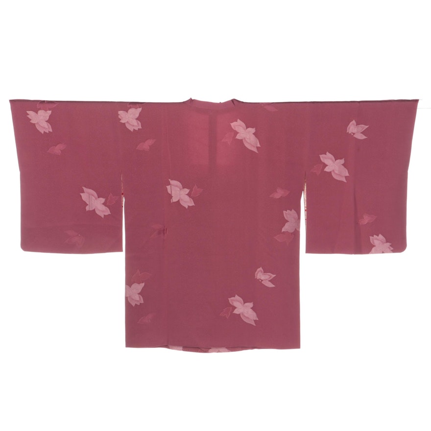 Michiyuki Jacket In Silk Jacquard with Scattered Flowers, Shōwa Period
