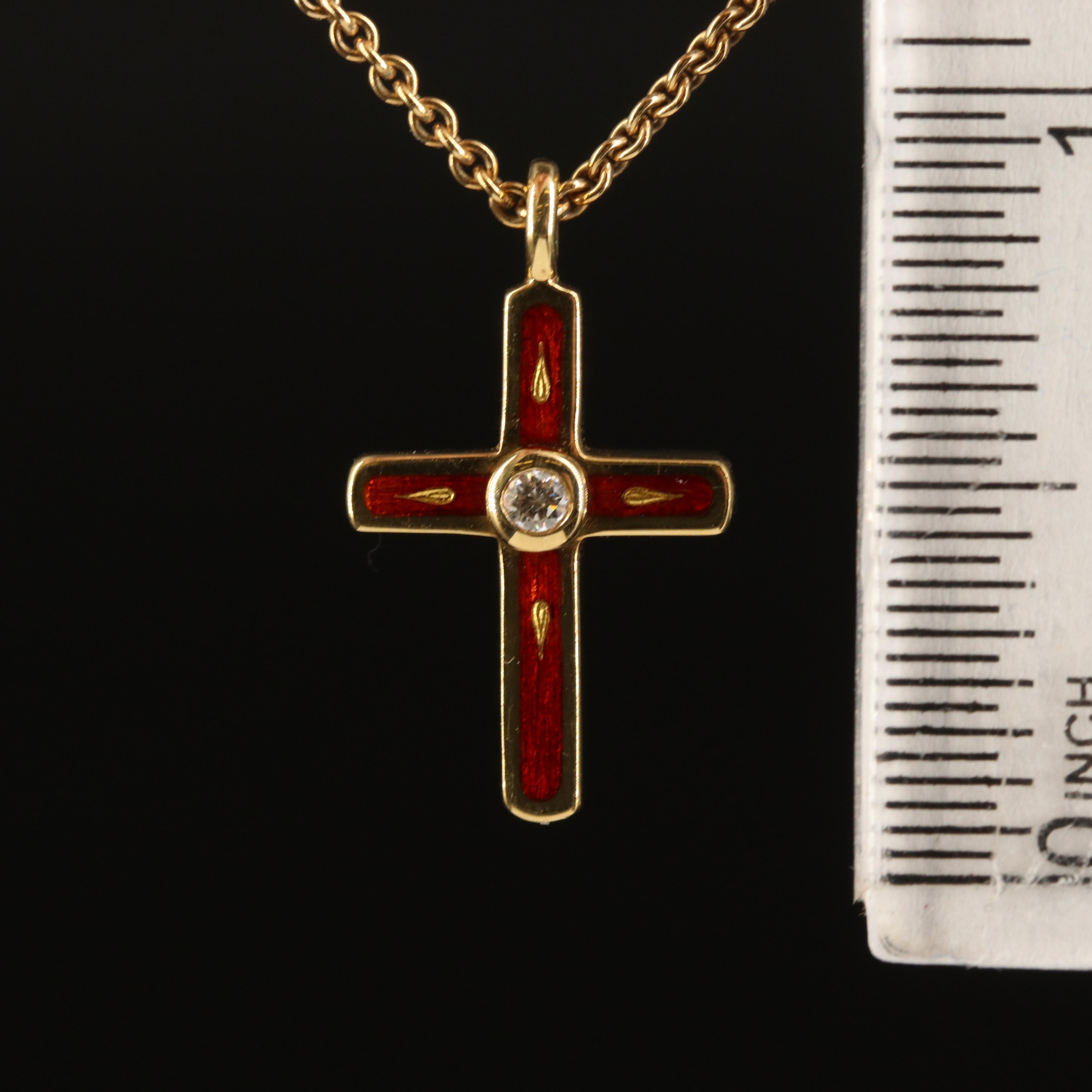 Fabergé Ltd. 18K Gold 0.04 CT Diamond Guilloché Enamel Cross Pendant Necklace