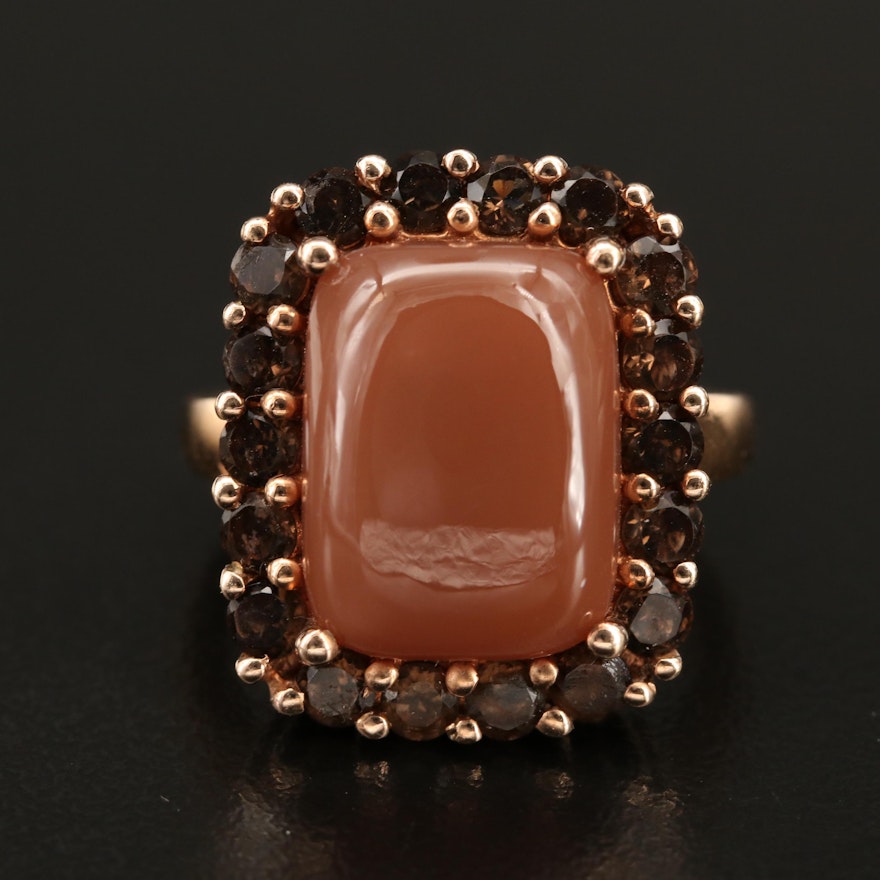 Sterling Moonstone and Smoky Quartz Ring