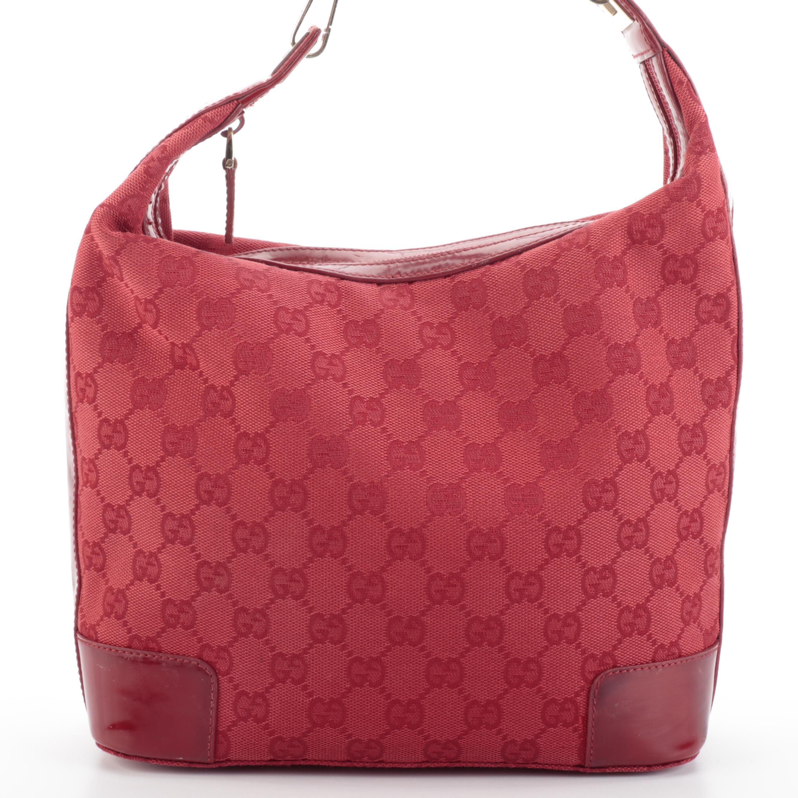 Gucci Hobo Shoulder Bag in Red GG Canvas and Red Patent Leather