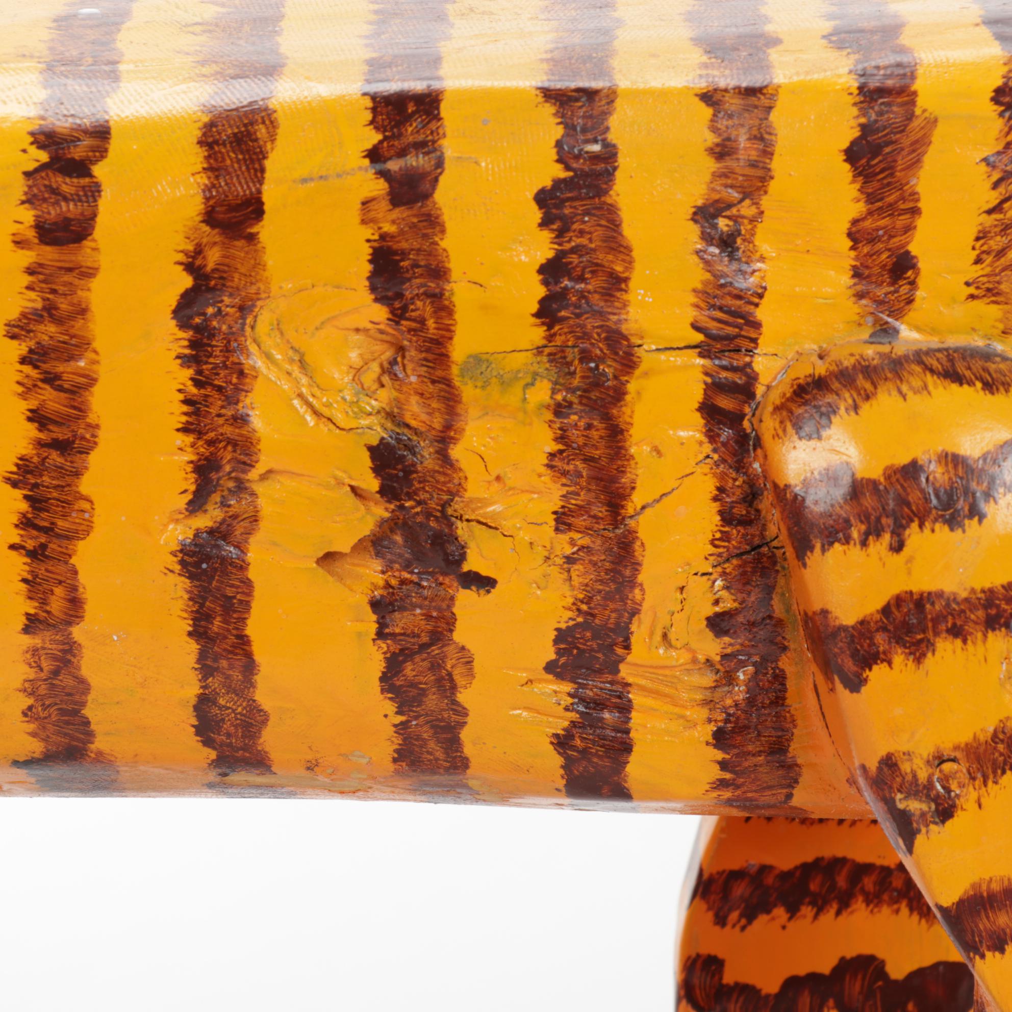 Hand-Carved and Painted Folk Art Tiger Sculpture