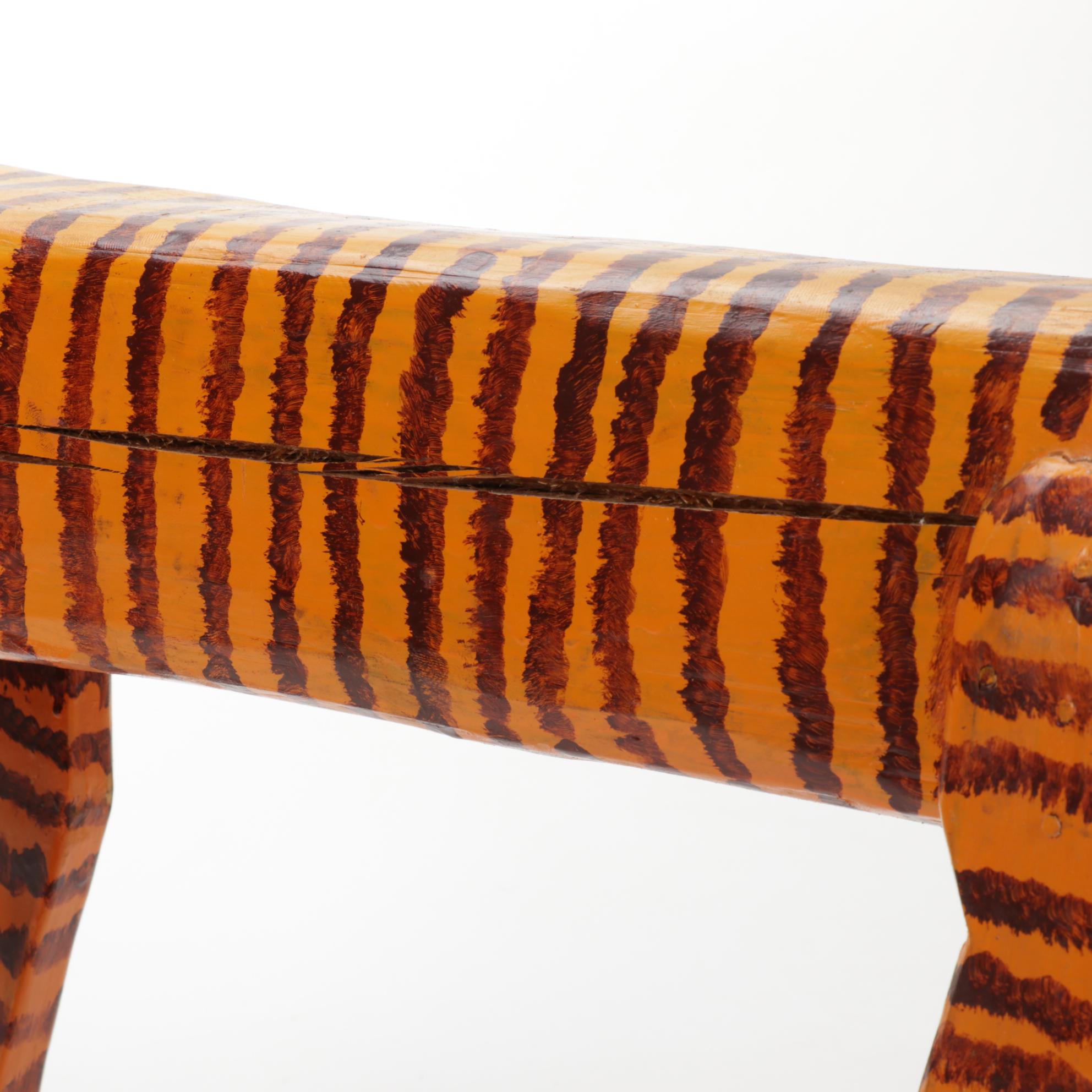 Hand-Carved and Painted Folk Art Tiger Sculpture