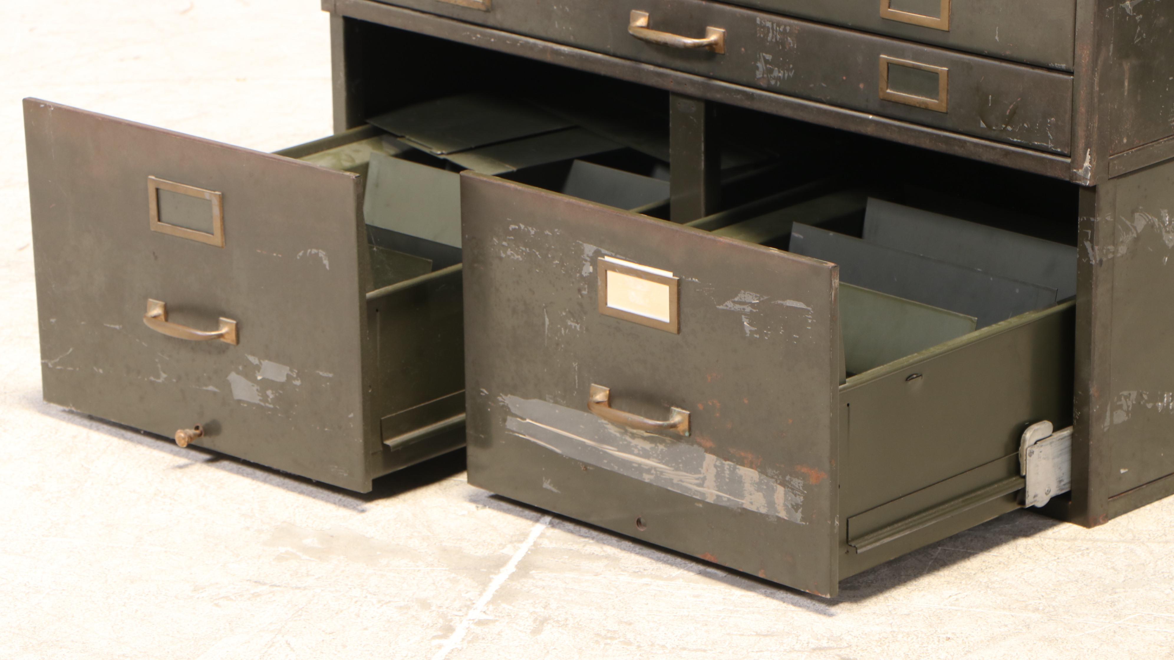 Shaw-Walker Green-Painted Steel and Brass-Mounted Stacking File Cabinet