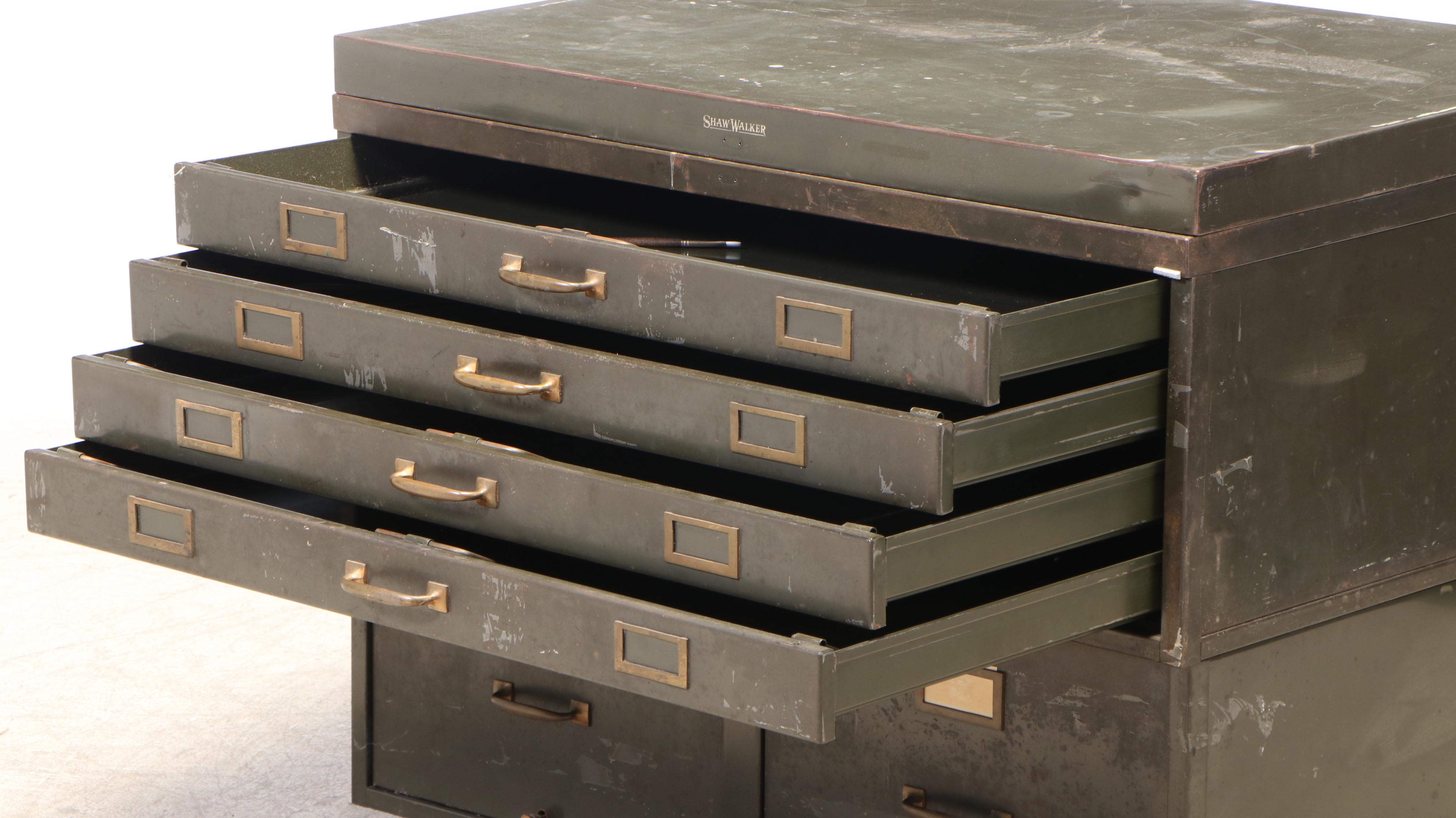 Shaw-Walker Green-Painted Steel and Brass-Mounted Stacking File Cabinet