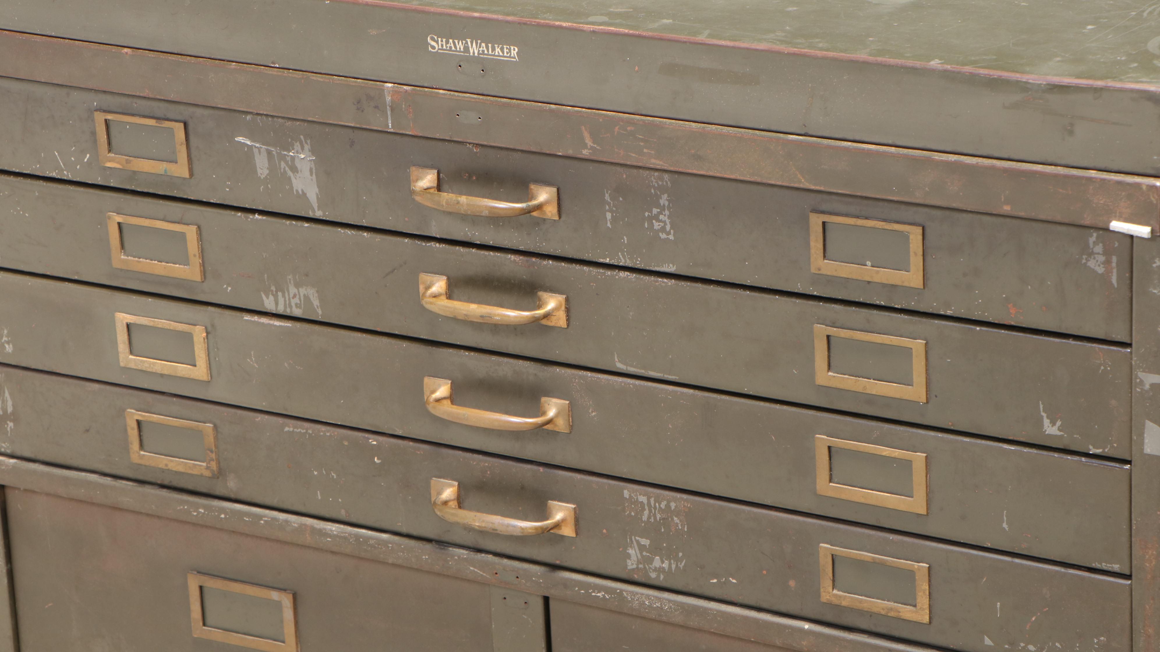 Shaw-Walker Green-Painted Steel and Brass-Mounted Stacking File Cabinet