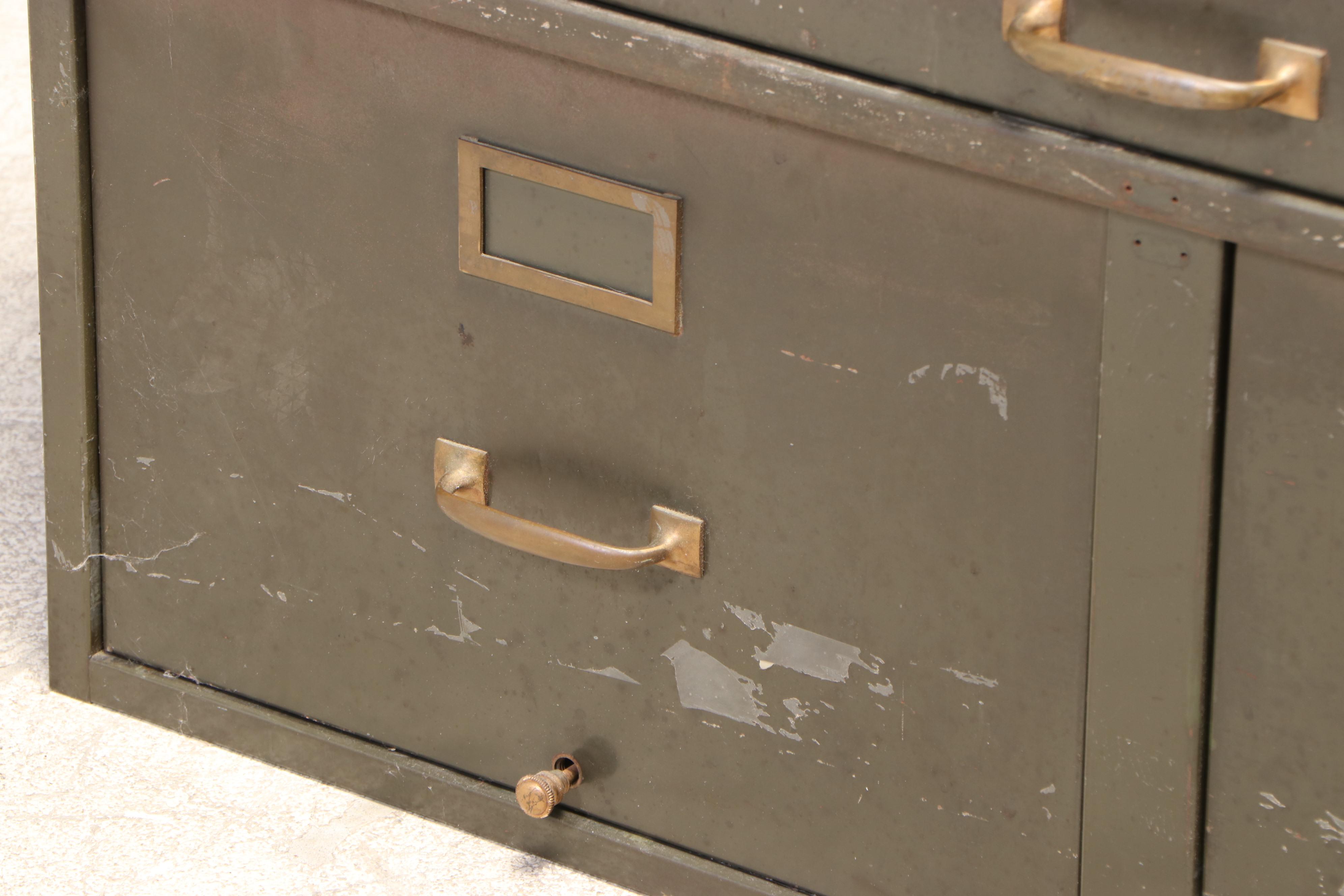 Shaw-Walker Green-Painted Steel and Brass-Mounted Stacking File Cabinet