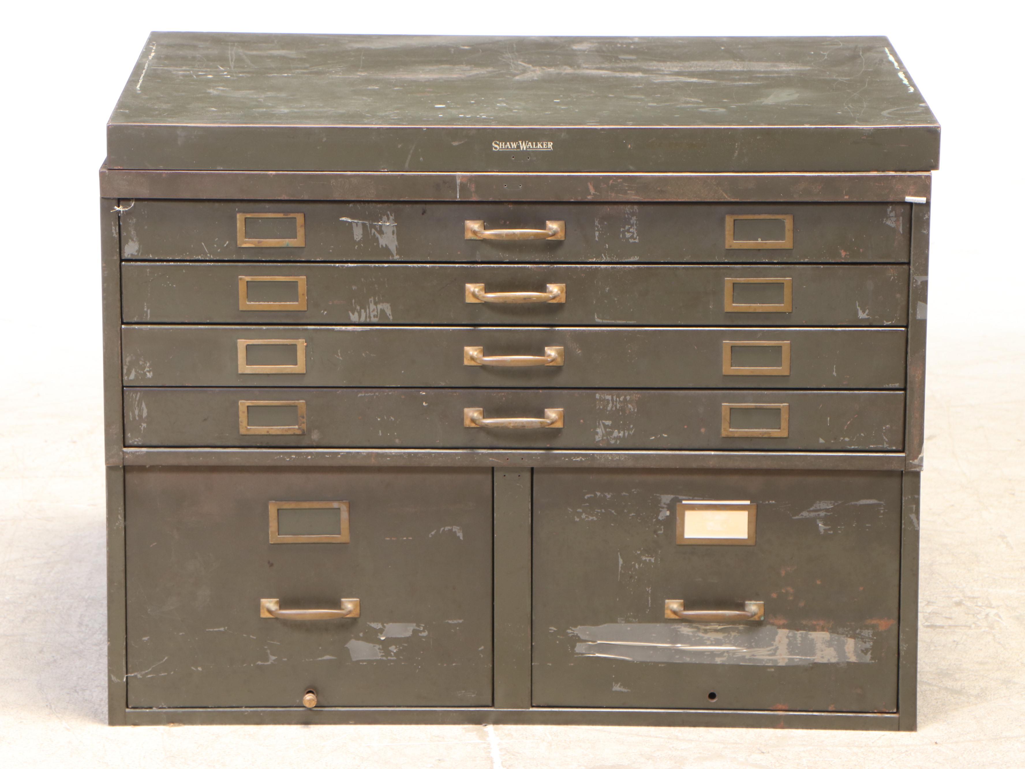 Shaw-Walker Green-Painted Steel and Brass-Mounted Stacking File Cabinet
