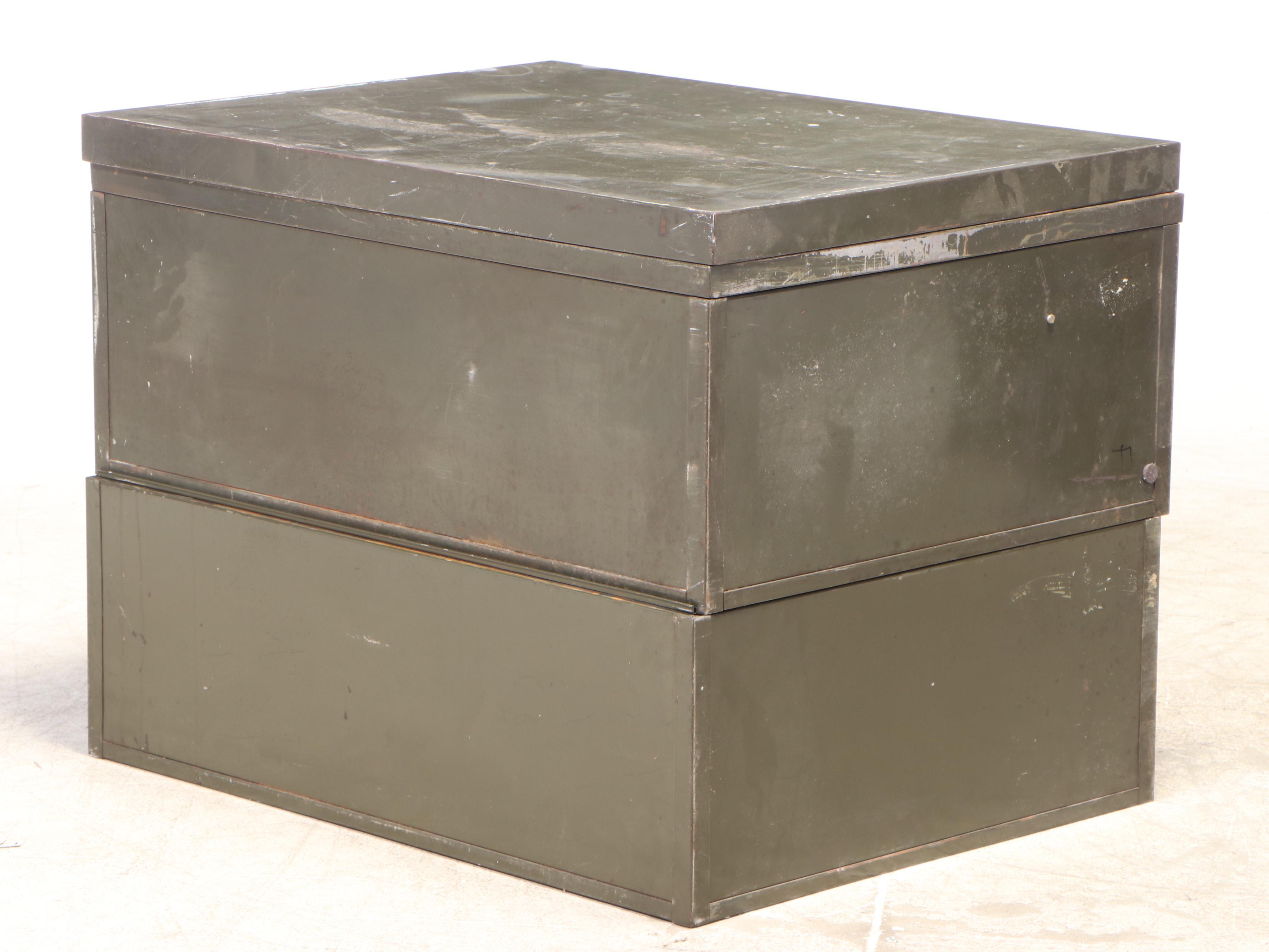 Shaw-Walker Green-Painted Steel and Brass-Mounted Stacking File Cabinet