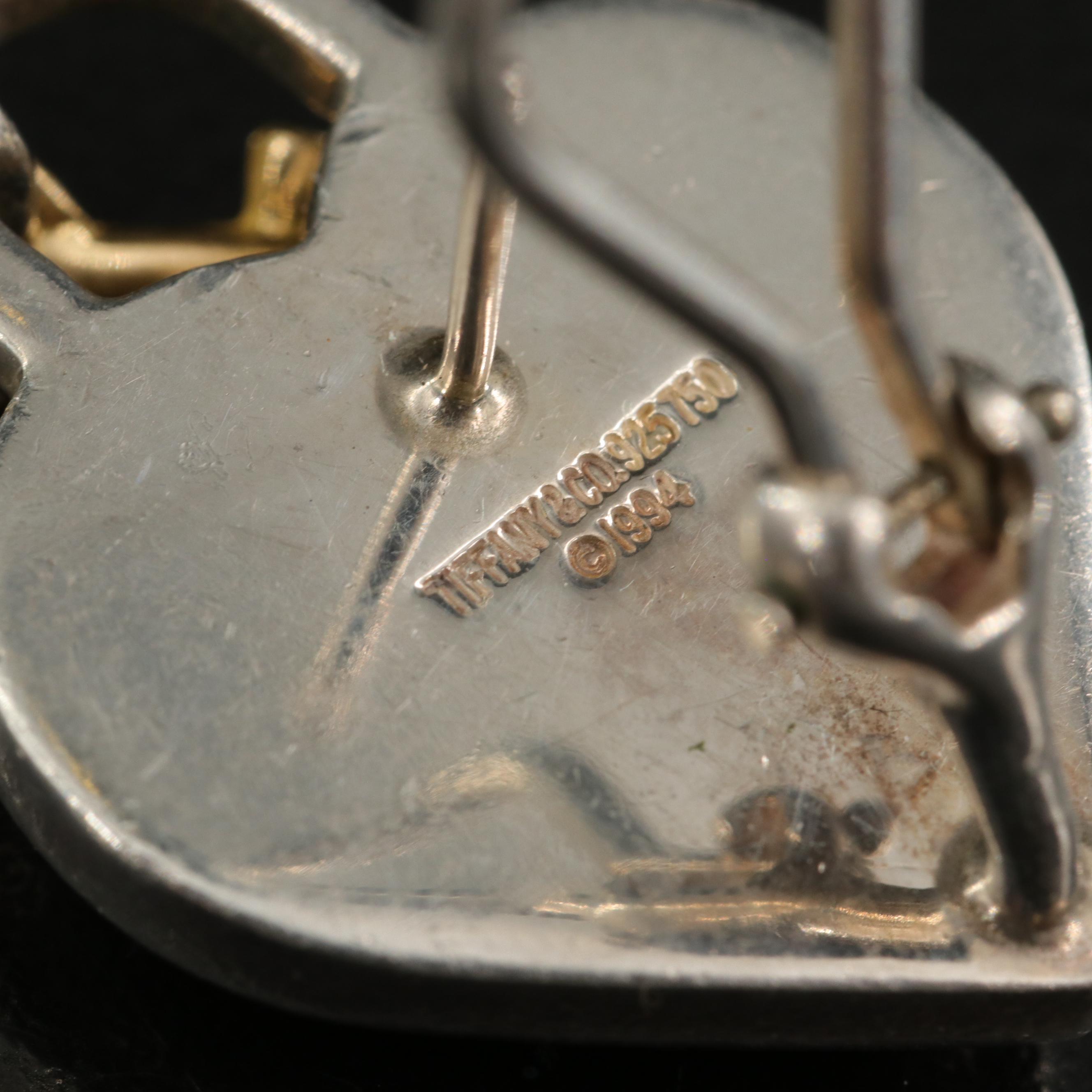 Tiffany & Co. Sterling Heart Padlock Earrings with 18K Key and Accents