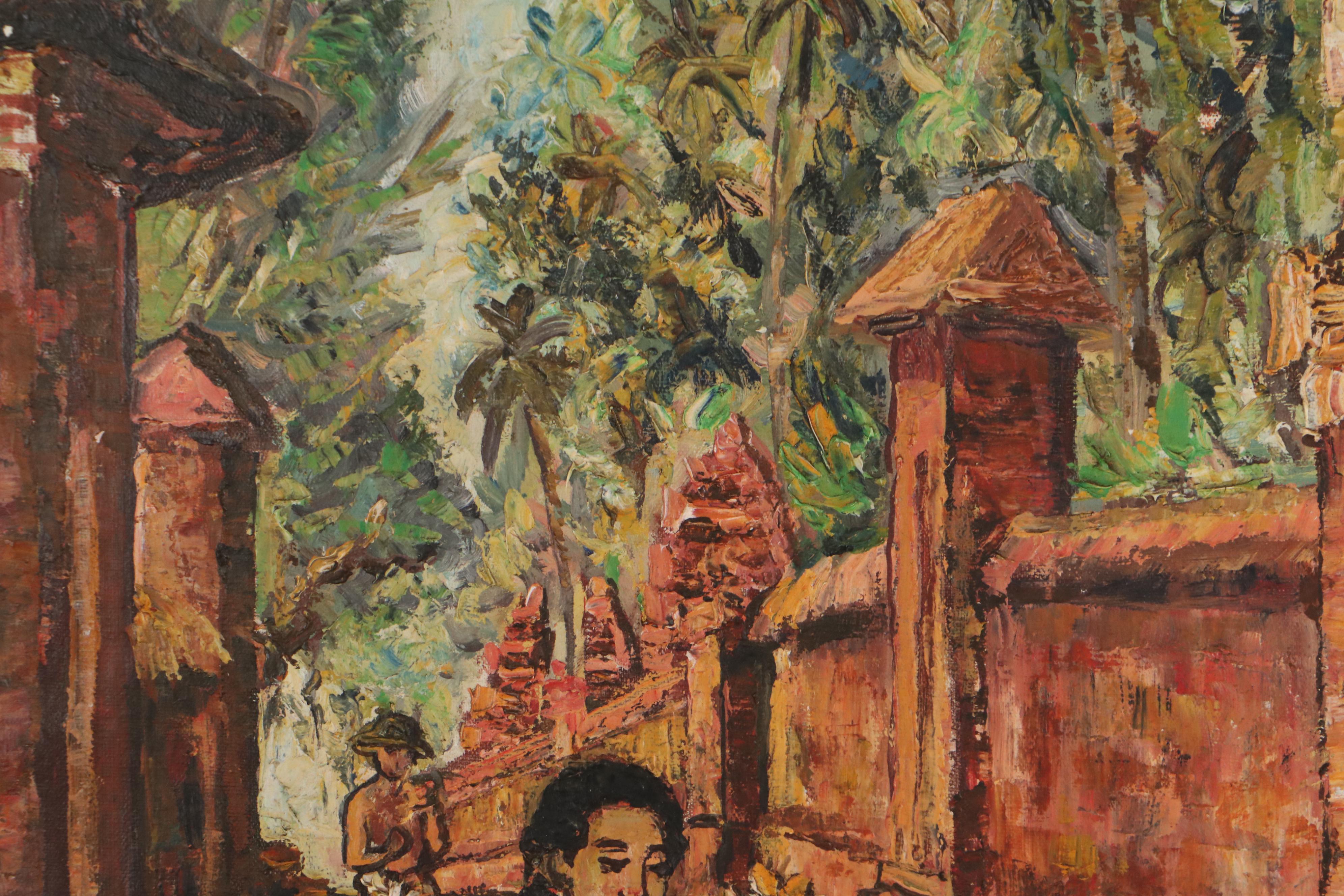 Wajan Kaje Oil Painting of Bali Street Scene, 1962
