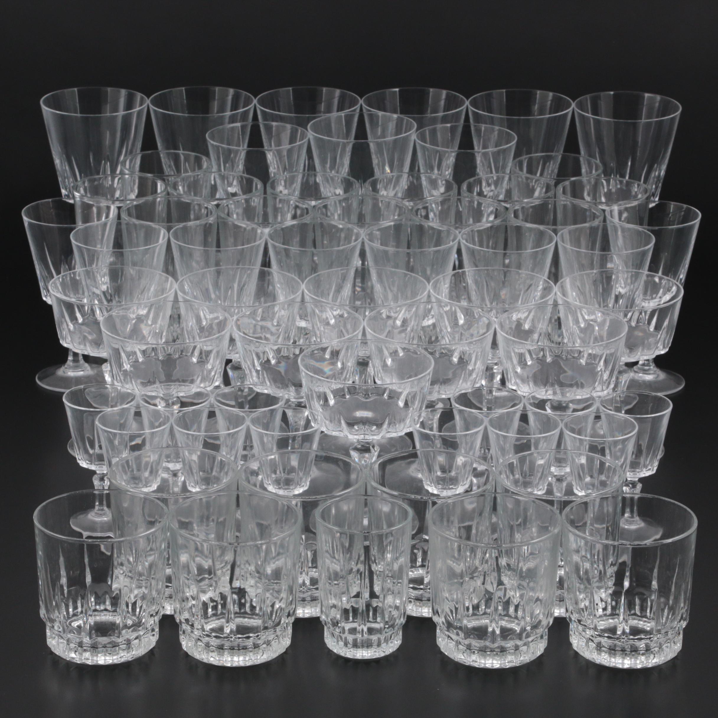 Arcoroc "Lancer" Crystal Stemware with Cocktail and Drinking Glasses