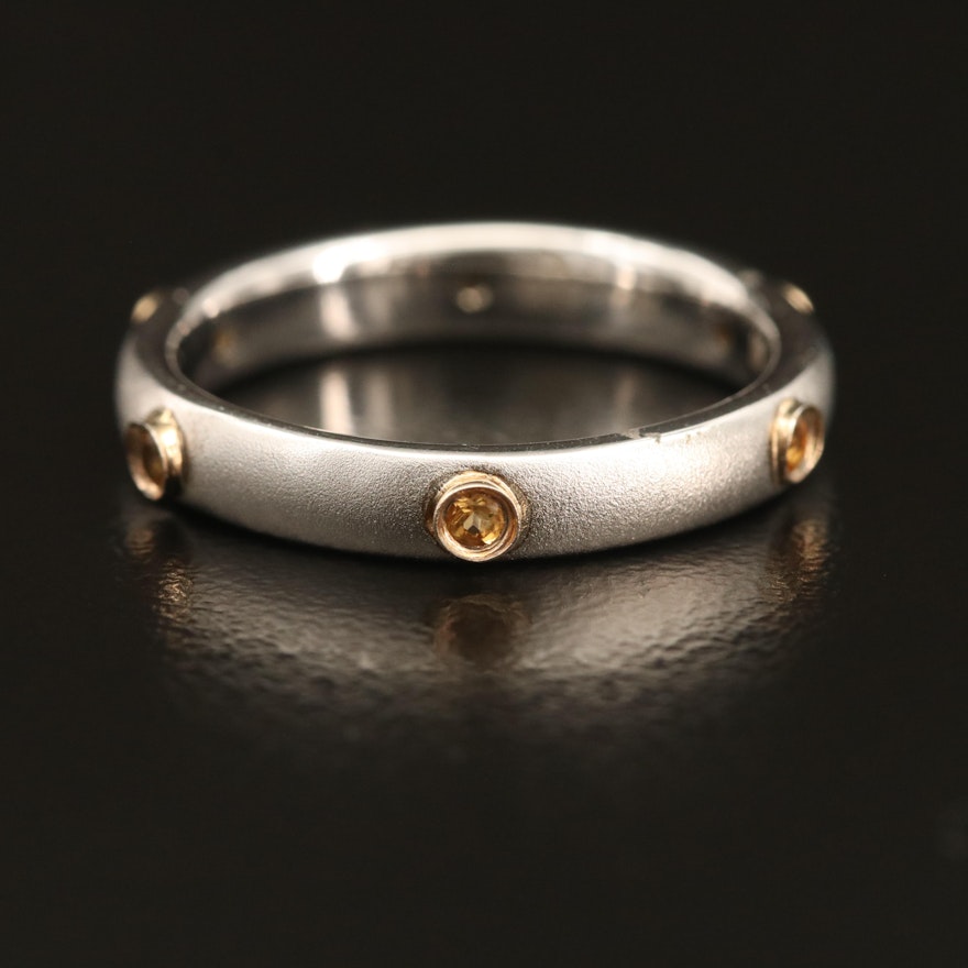 Sterling Silver Citrine Eternity Band with 14K Gold Stations
