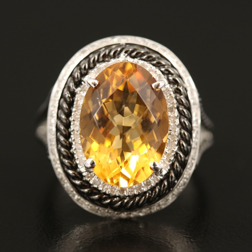 Sterling Citrine and Diamond Ring